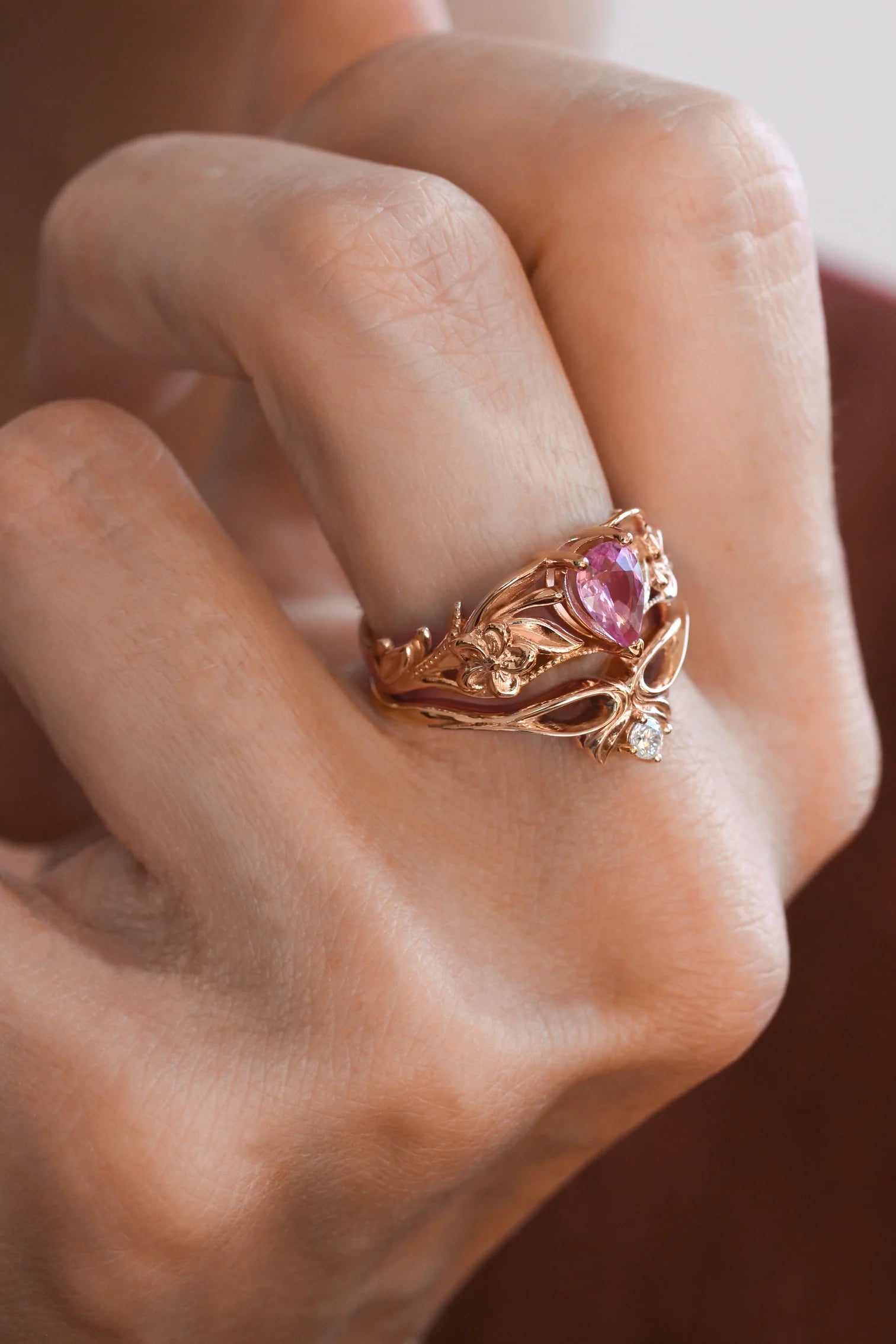 Pink Pear Stone 2 Set Ring - ARTSY SILVER