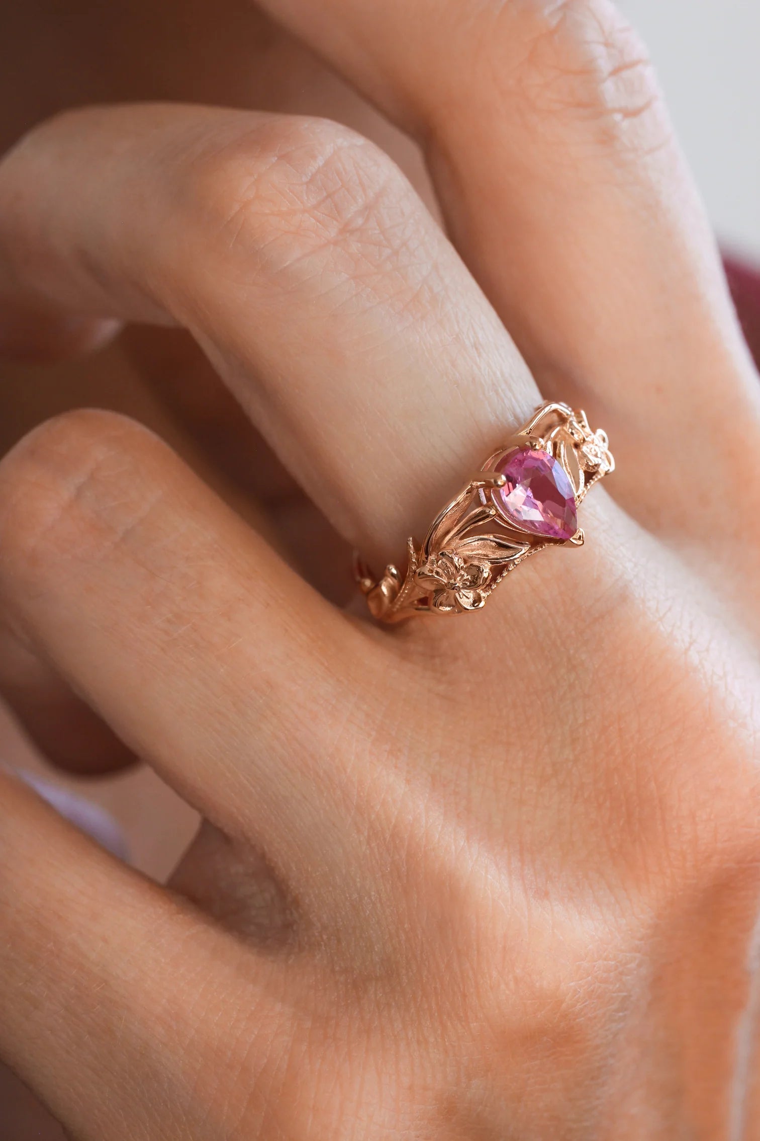 Pink Pear Stone 2 Set Ring - ARTSY SILVER