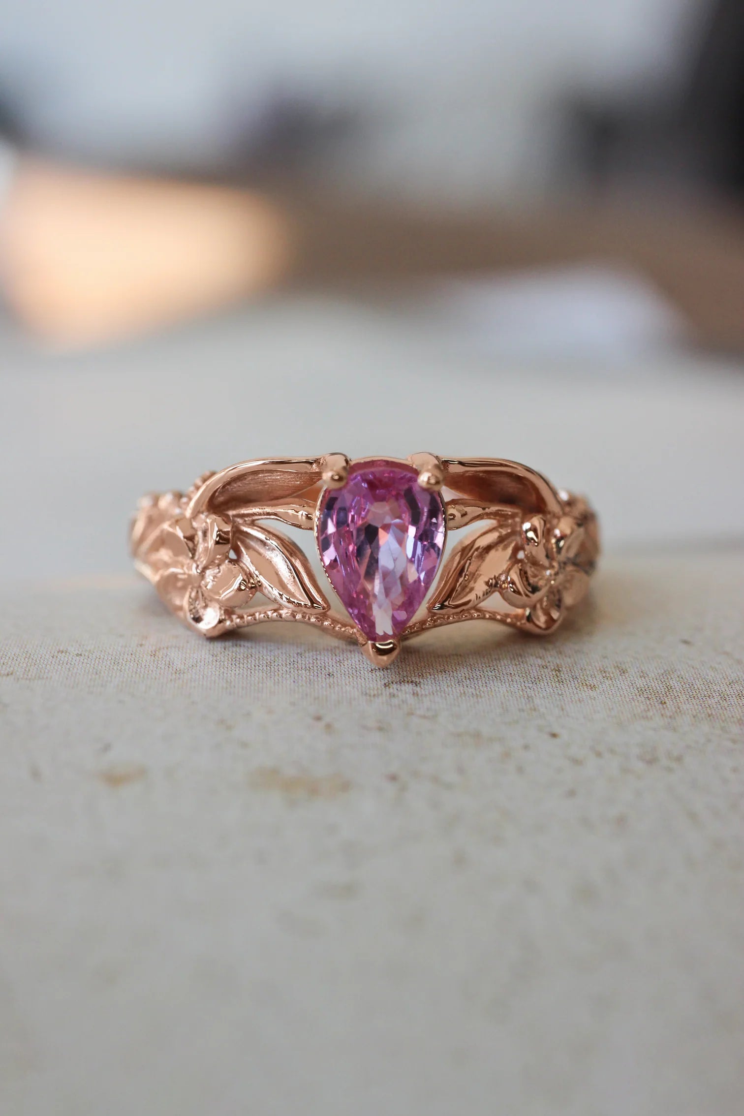 Pink Pear Stone 2 Set Ring - ARTSY SILVER