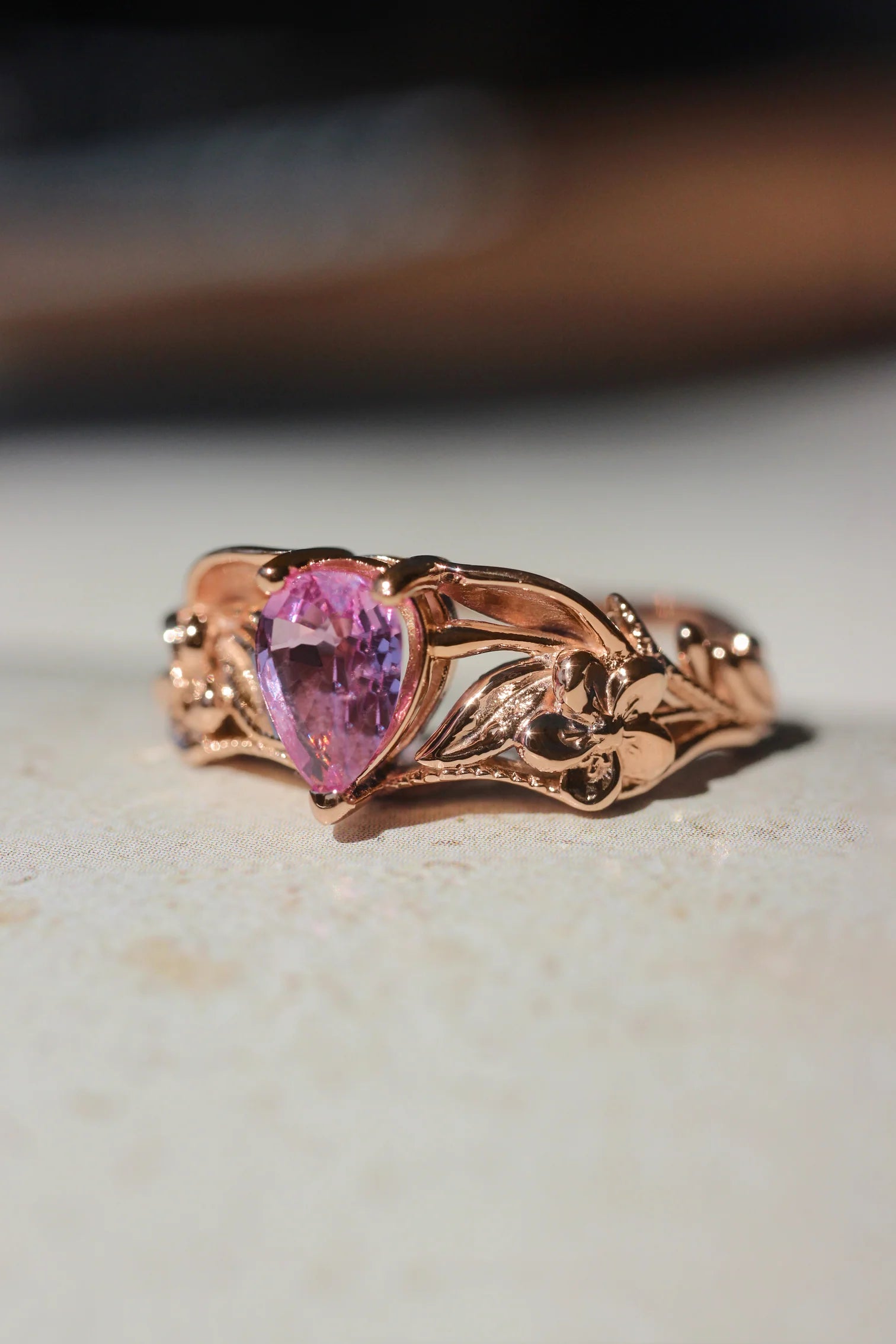 Pink pear Stone ring set