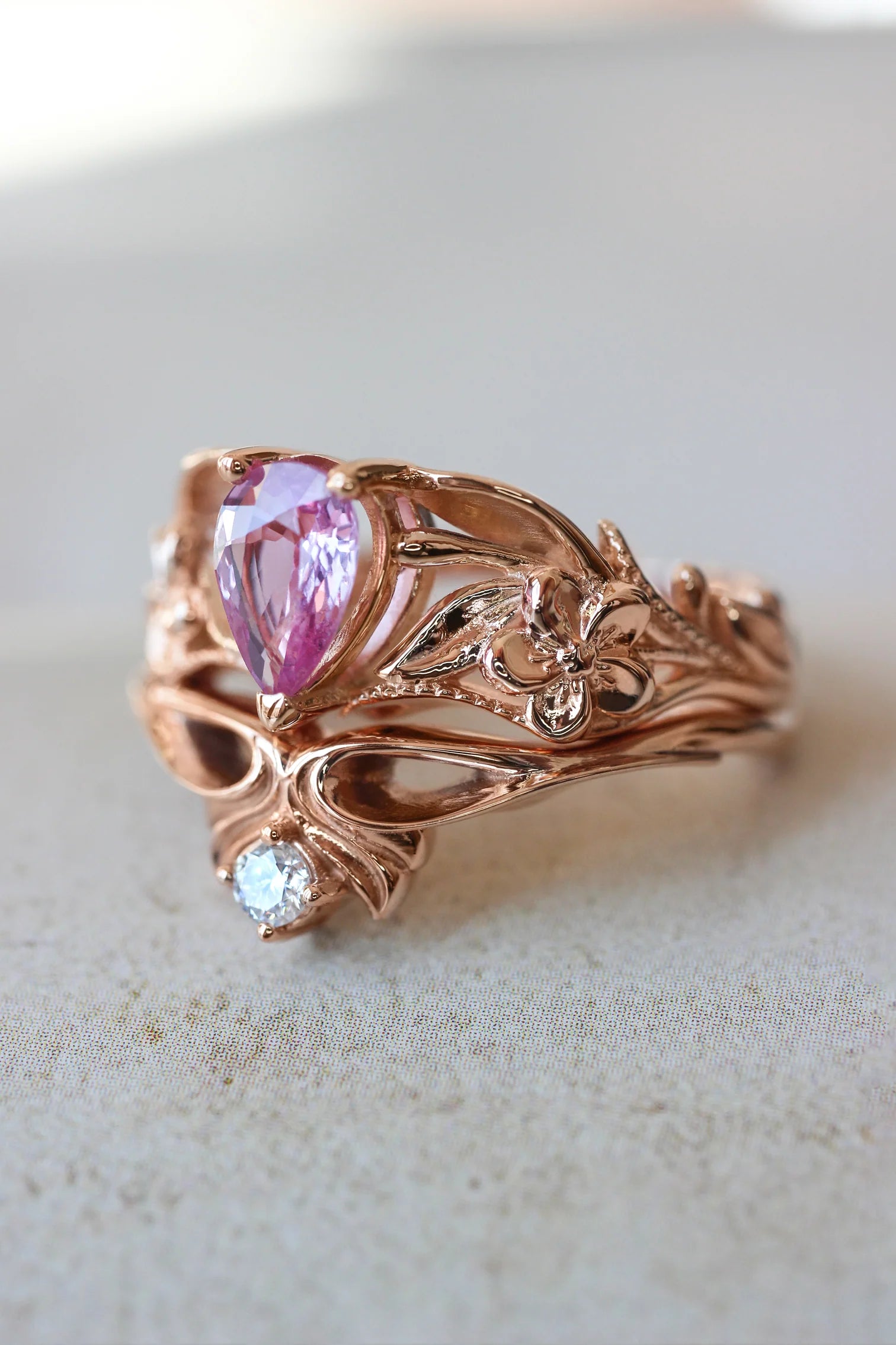 Pink Pear Stone 2 Set Ring - ARTSY SILVER