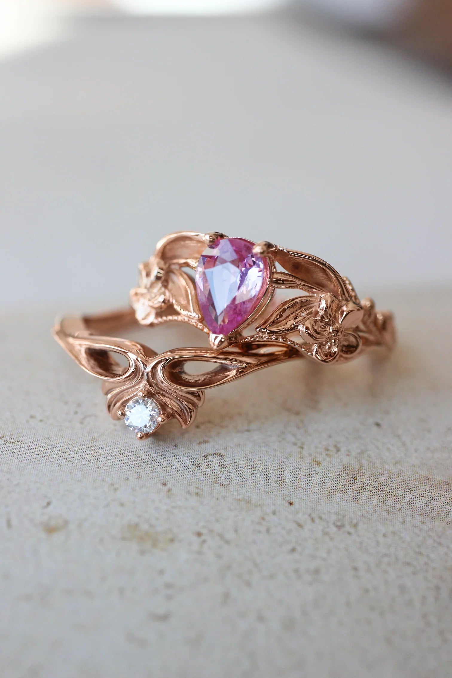 Pink Pear Stone 2 Set Ring - ARTSY SILVER