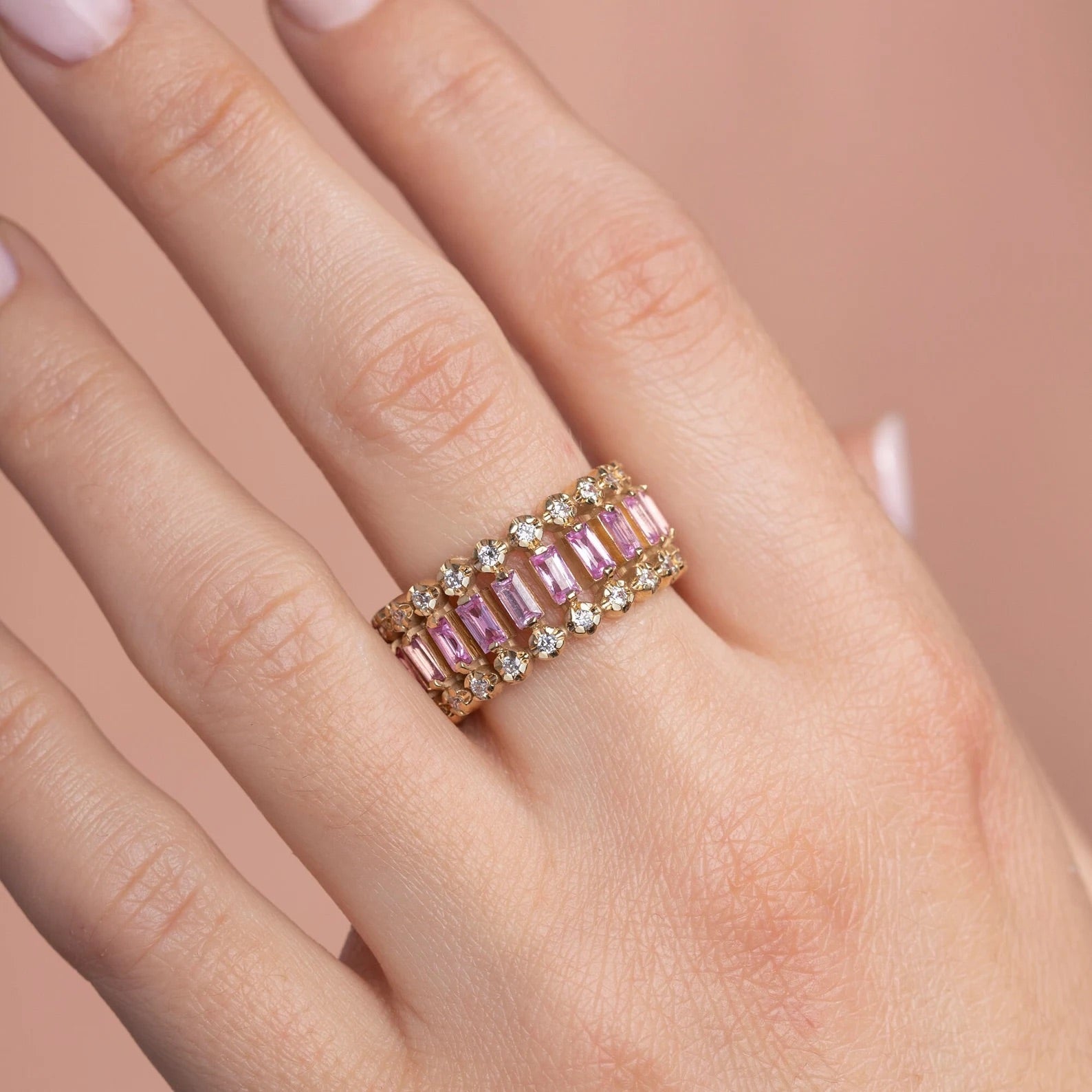 Pink- Baguette -Ring