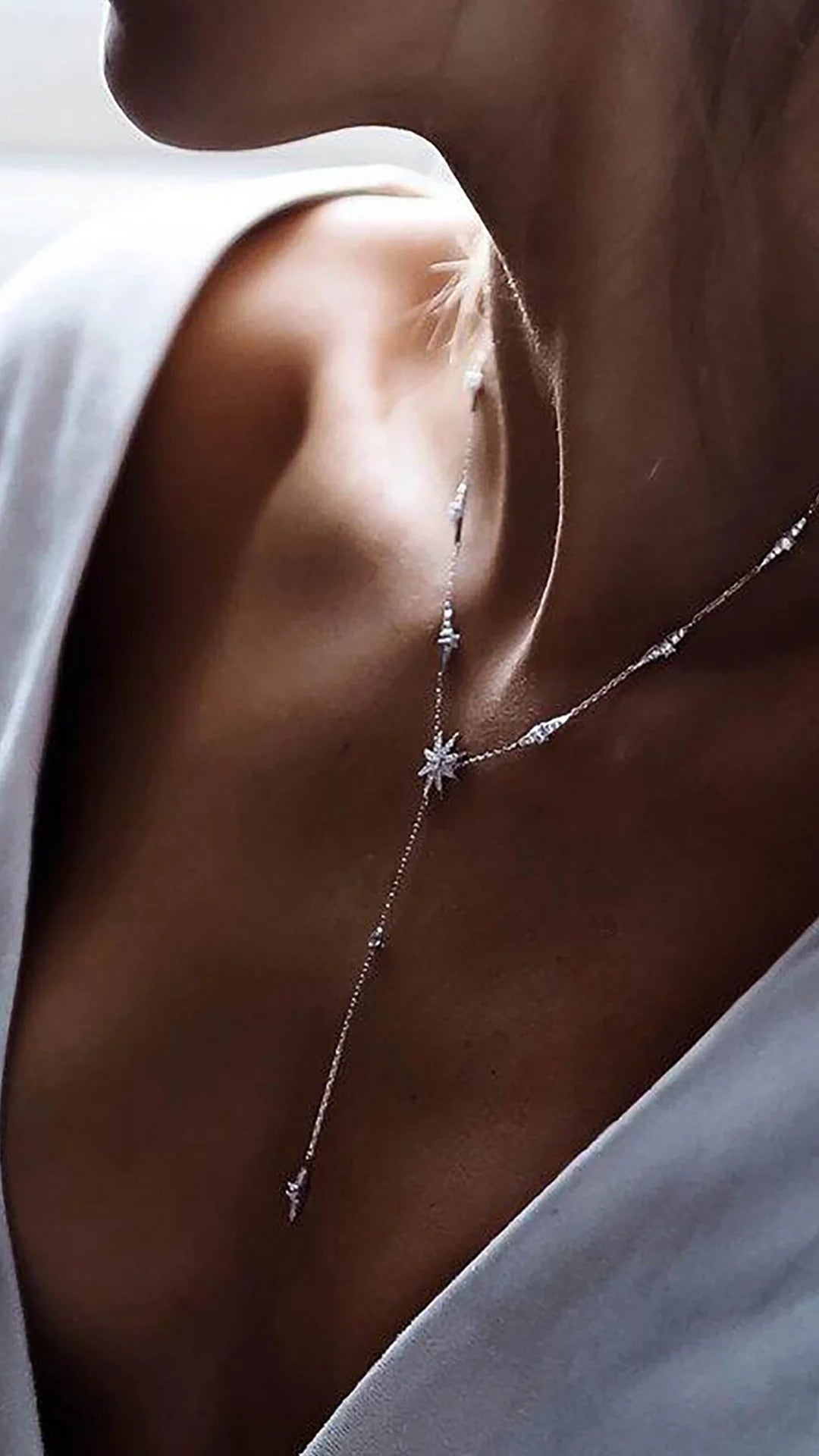 Under moonlight Silver Lariat Necklace