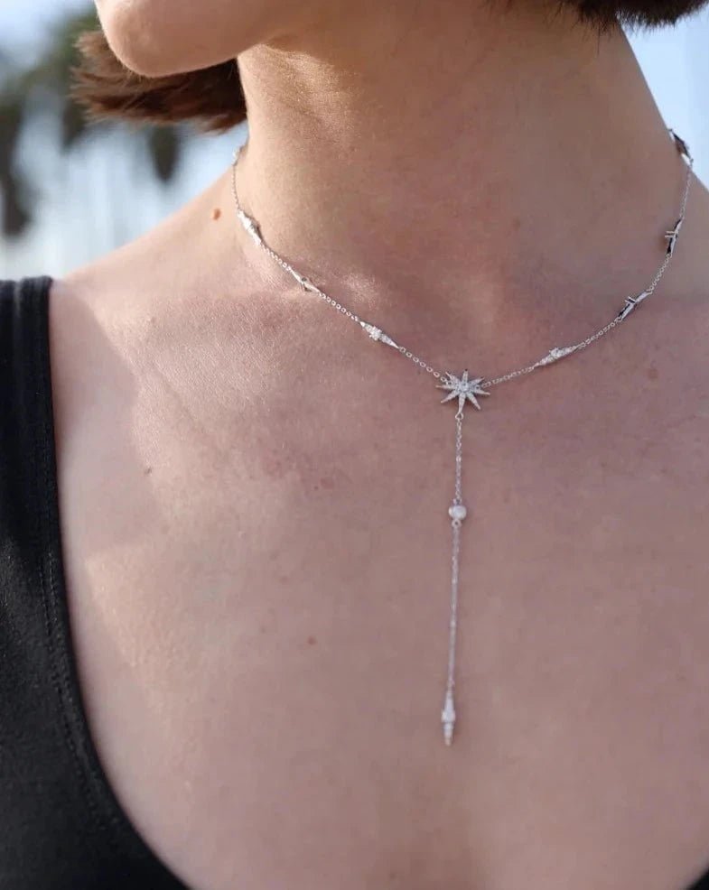 Under moonlight Silver Lariat Necklace - ARTSY SILVER