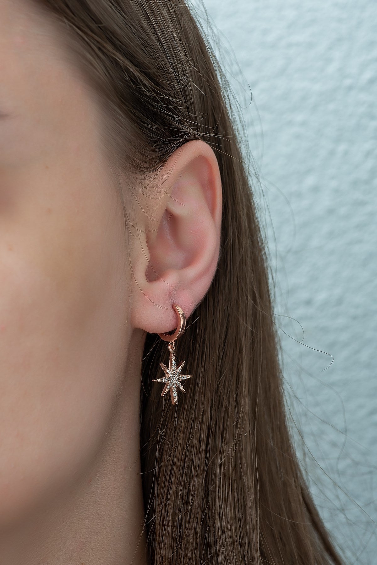 Pole Star Earrings Rose Gold Plating