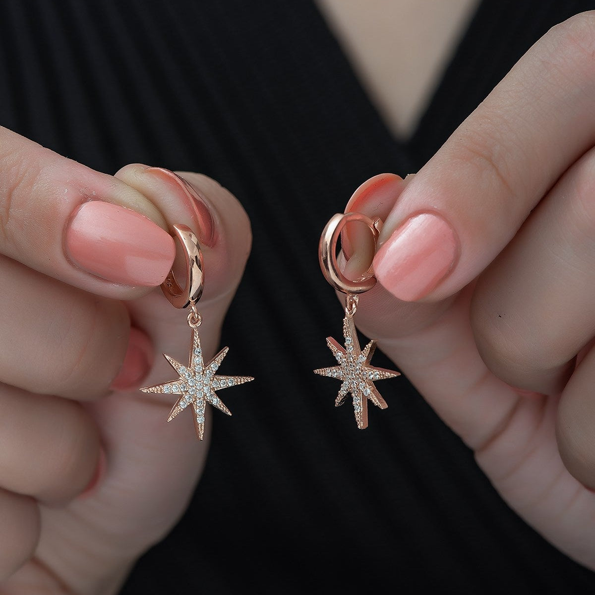 Dabbie Pole Star Rose Gold Earrings - ARTSY SILVER