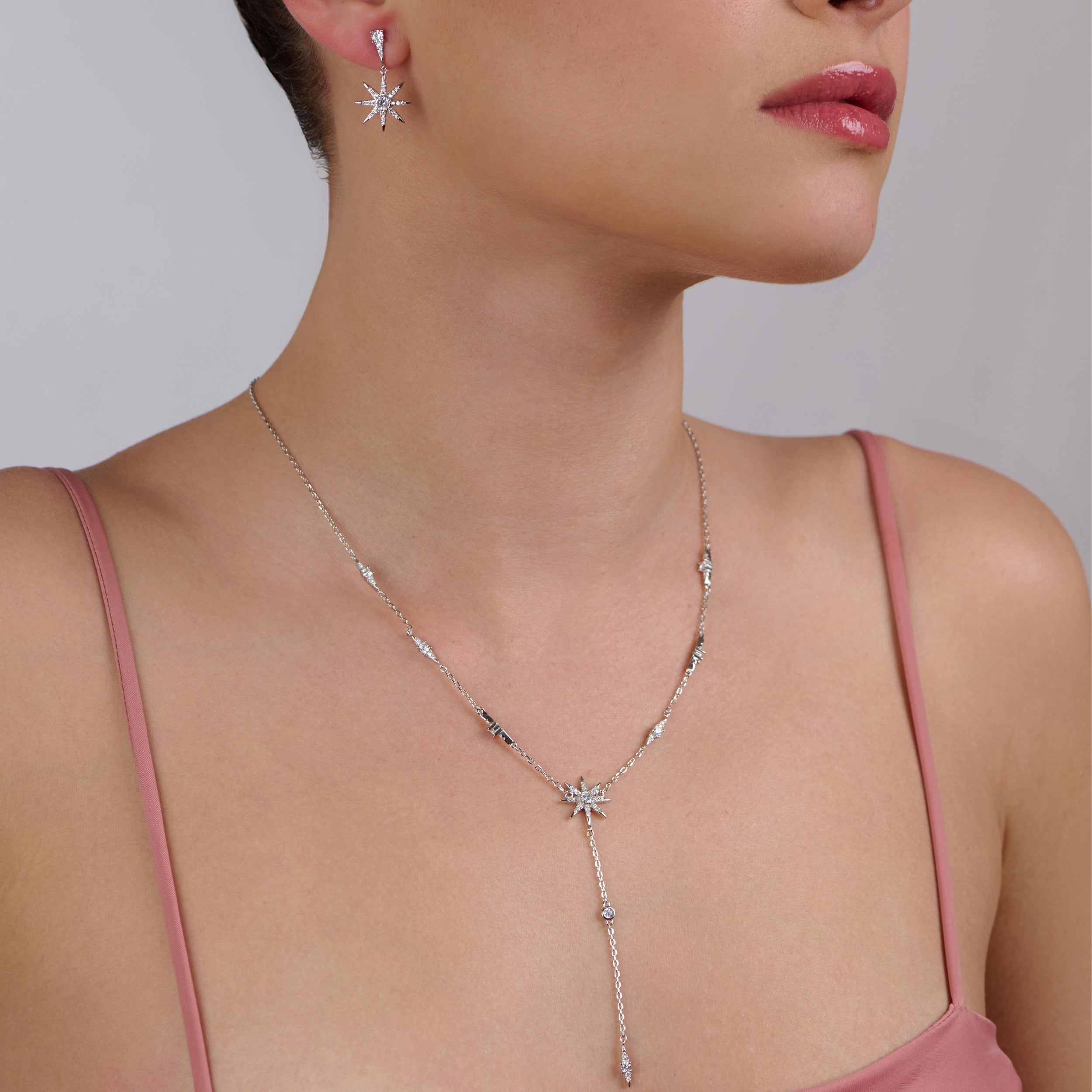 Pole Star Silver Necklace And Earrings Set