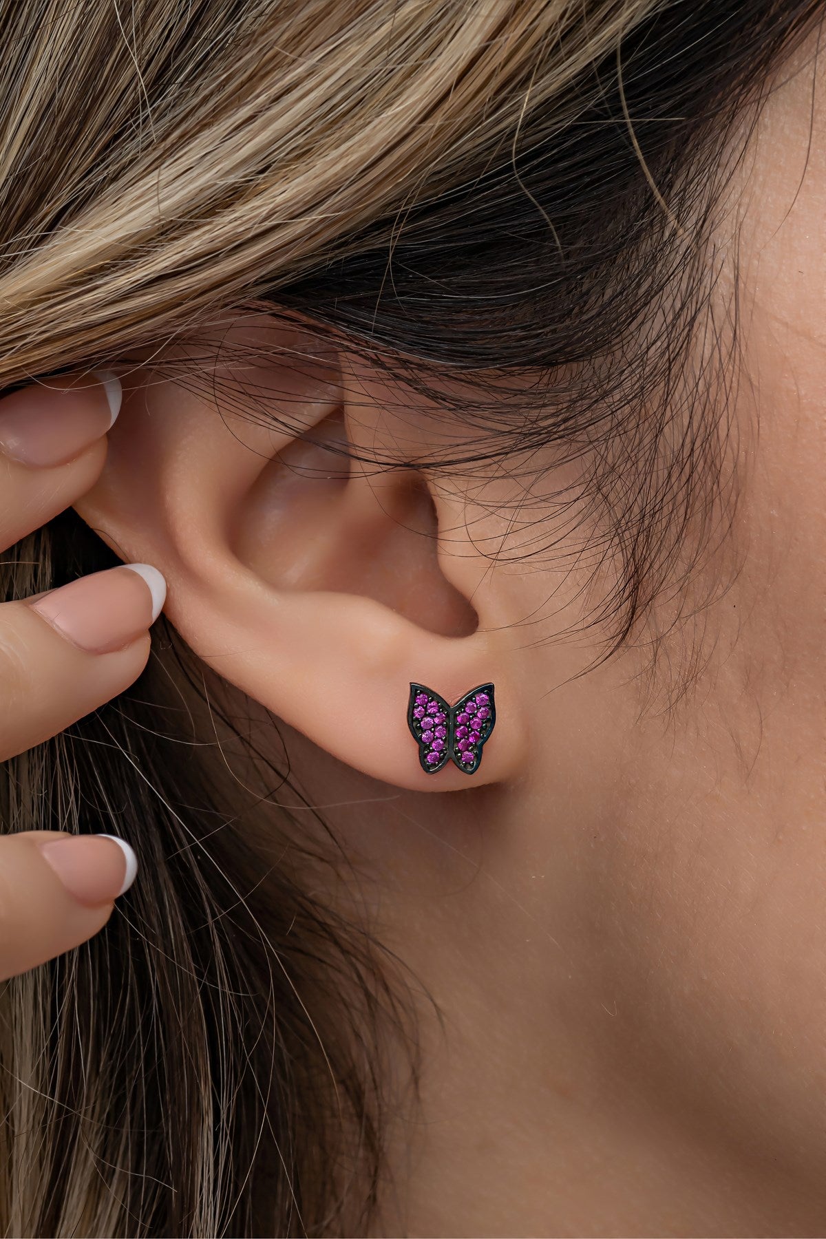 Purple Stone Butterfly Earrings