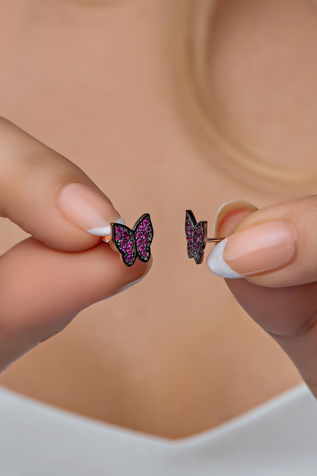 Purple Stone Butterfly Earrings