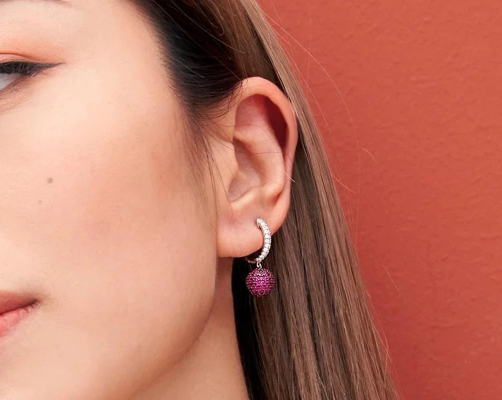 Red Disco Ball Hoop Earrings