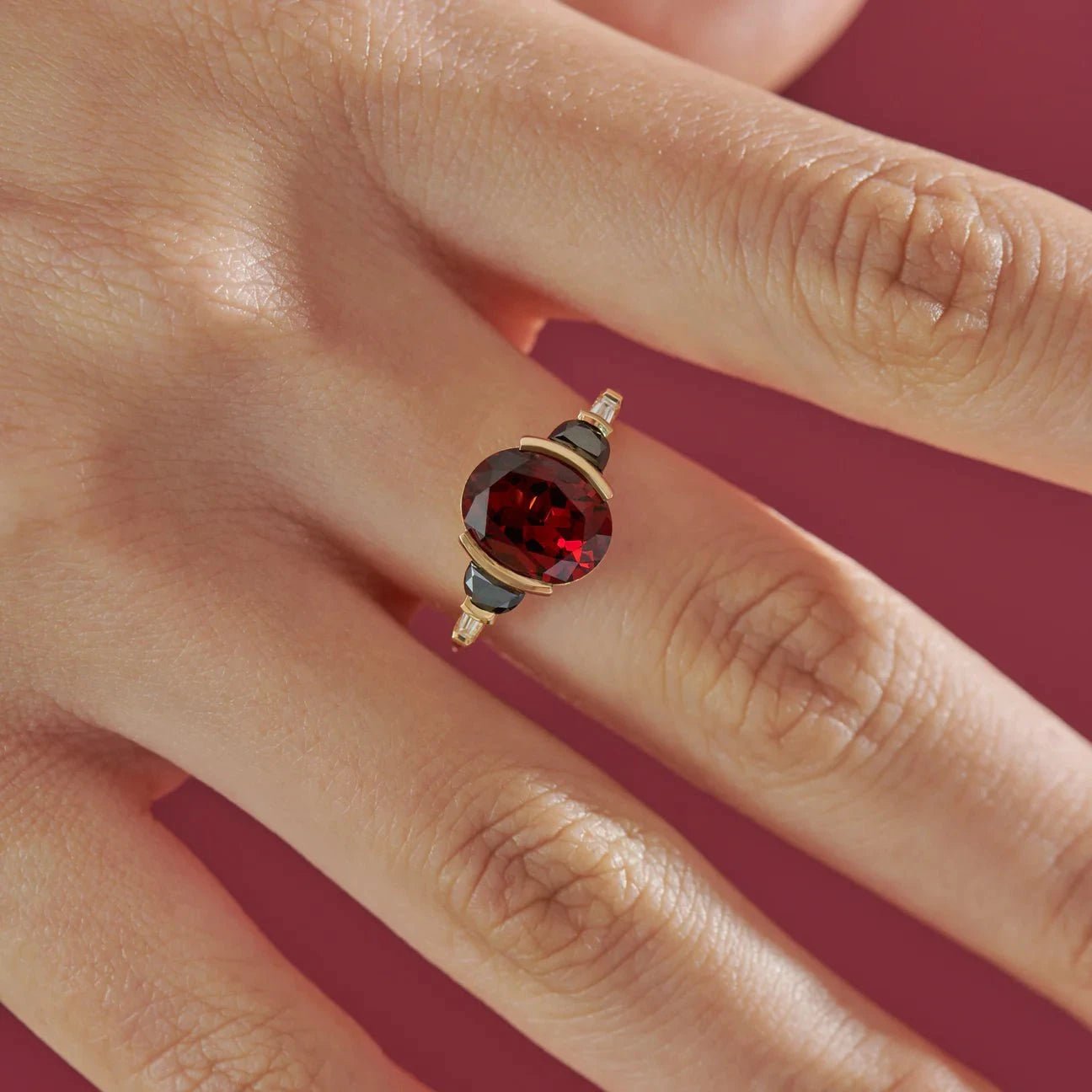 Red Garnet Oval Cut Ring - ARTSY SILVER