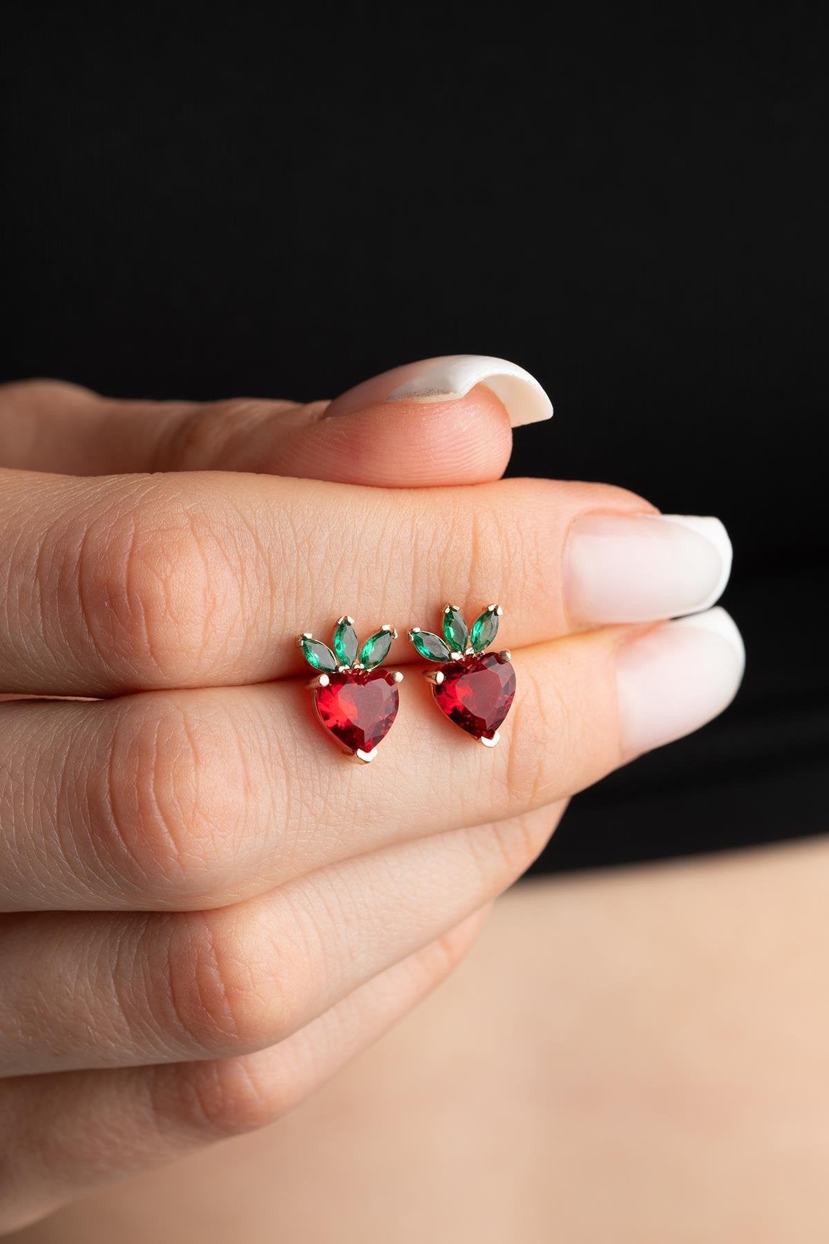 Red Heart Strawberry Earrings - ARTSY SILVER