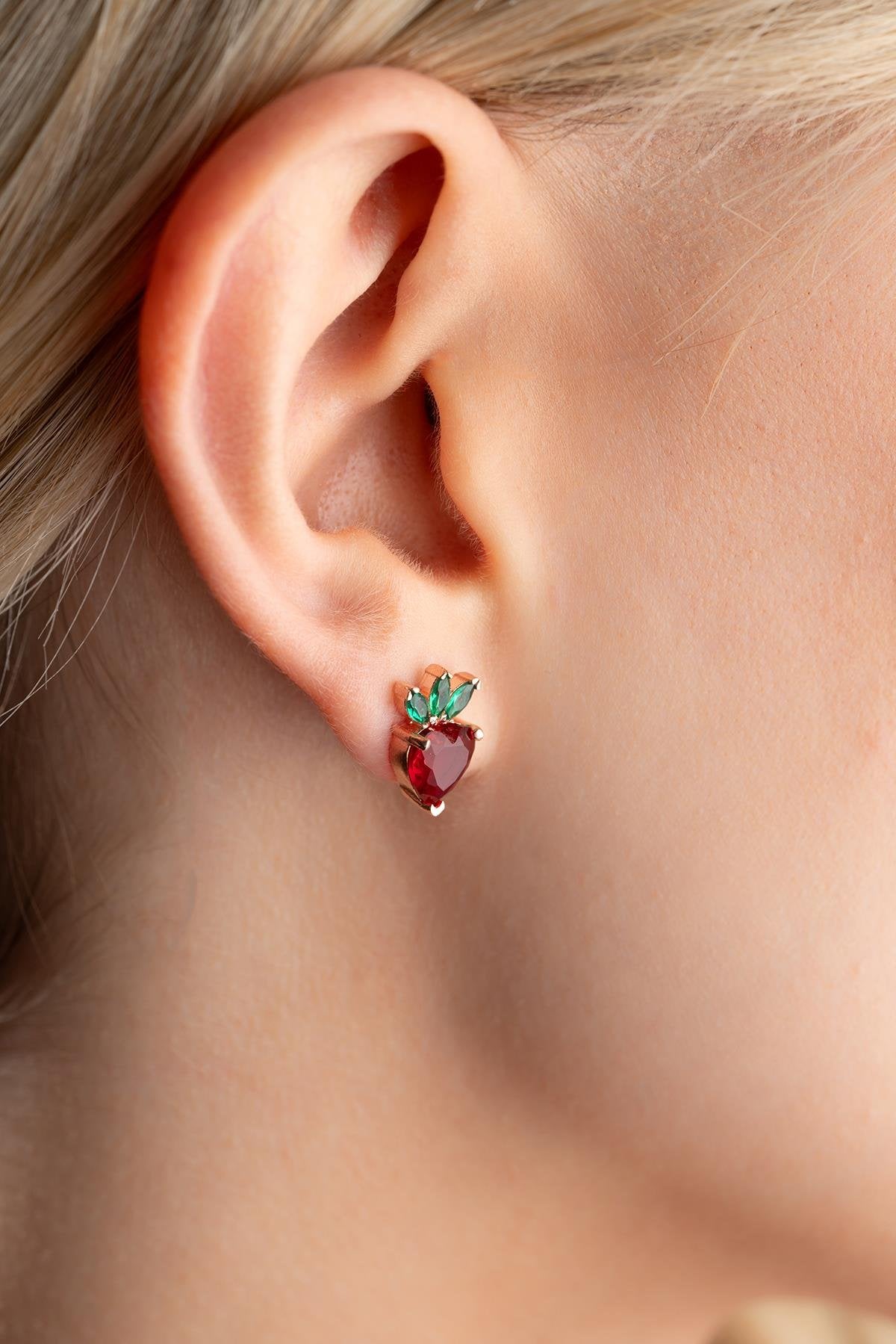 Red Heart Strawberry Earrings - ARTSY SILVER