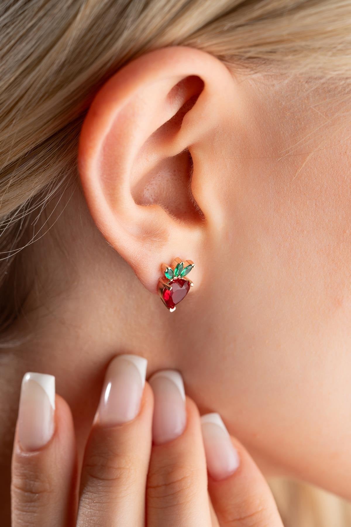 Red Heart Strawberry Earrings - ARTSY SILVER