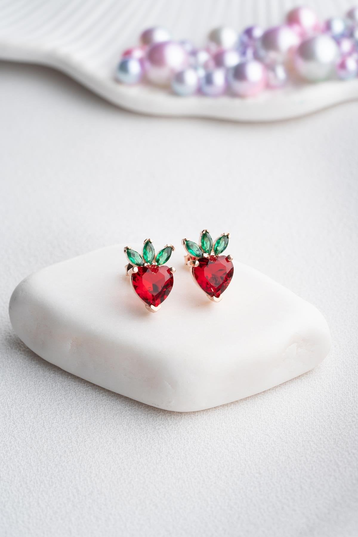Red Heart Strawberry Earrings - ARTSY SILVER