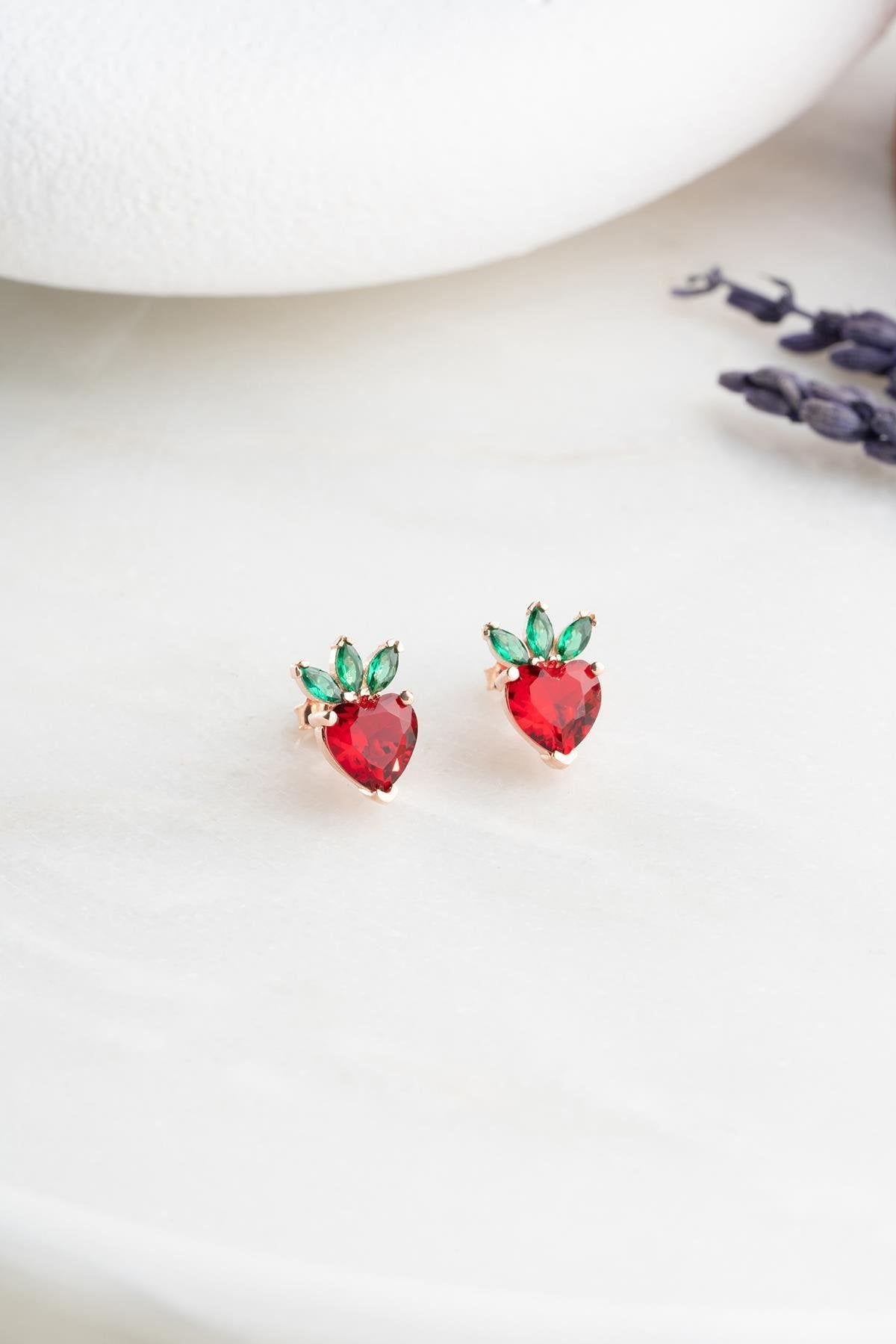 Red Heart Strawberry Earrings - ARTSY SILVER