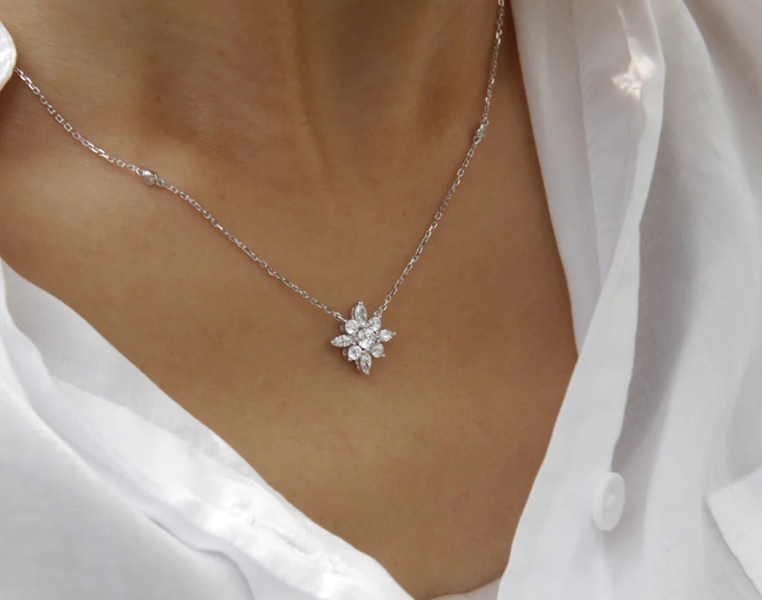 Shiny Zircon Stone Necklace & Earrings Set - ARTSY SILVER