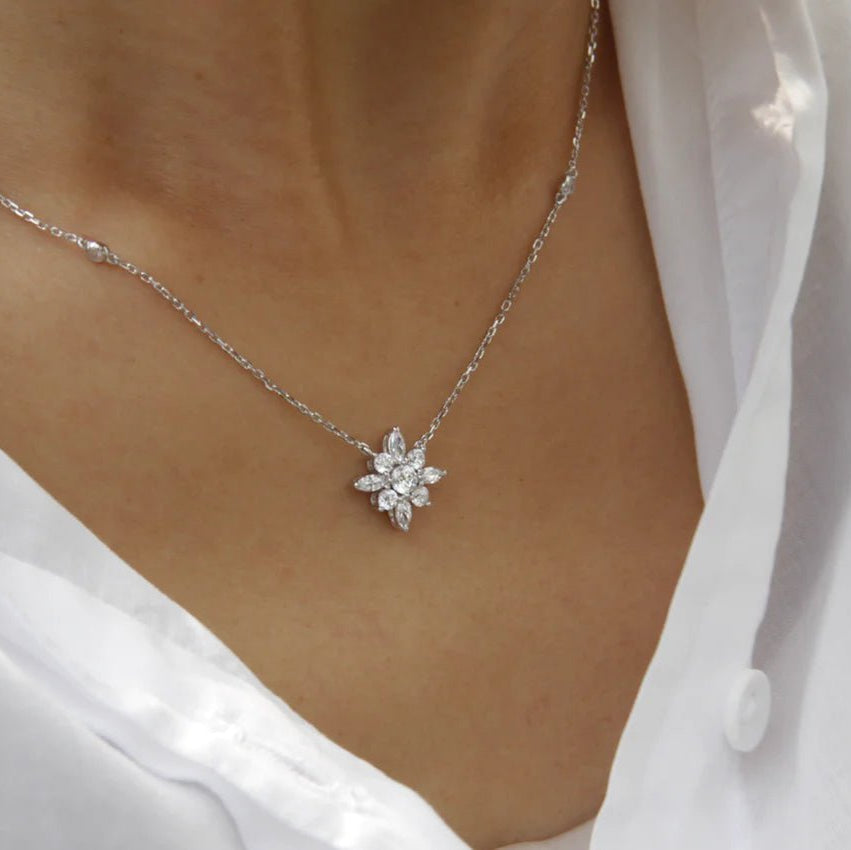 Shiny Zircon Stone Necklace & Earrings Set - ARTSY SILVER