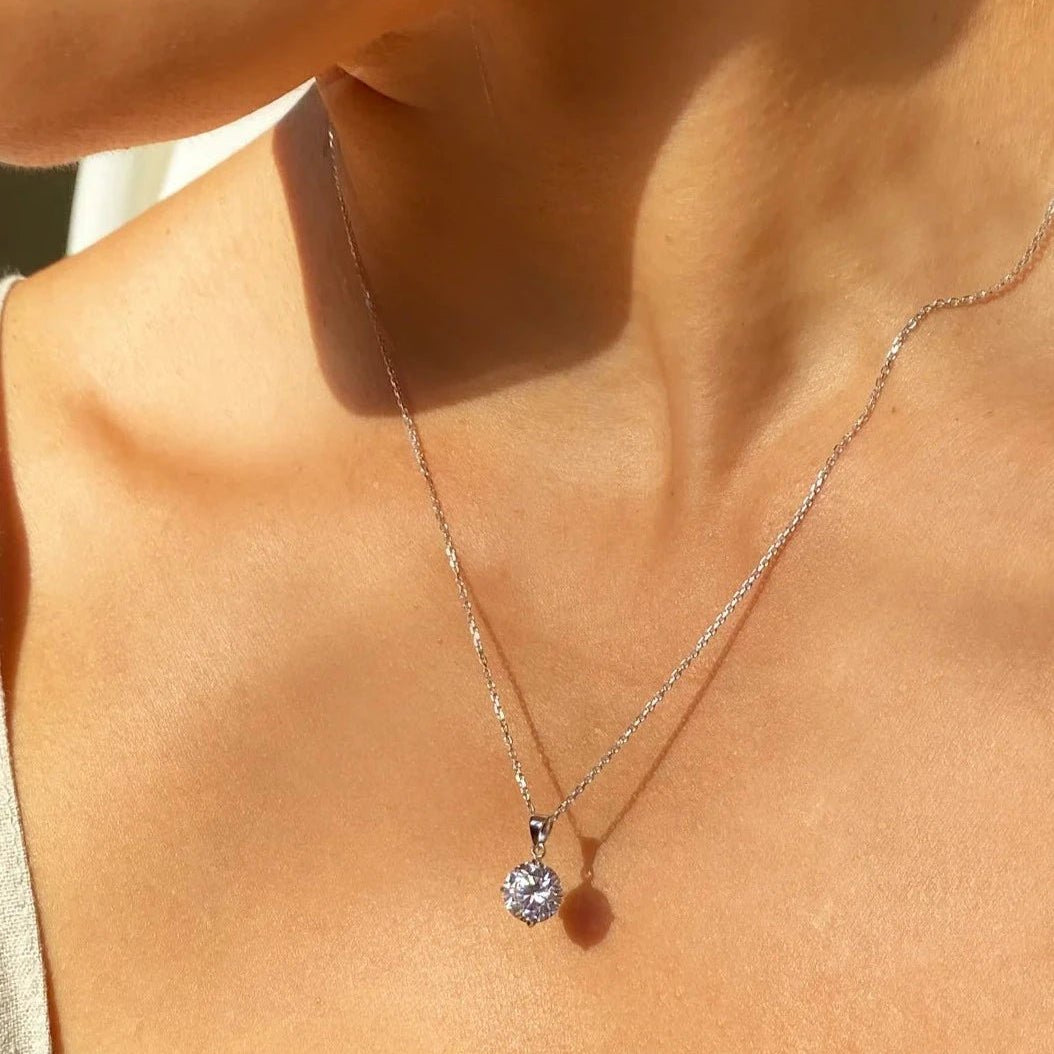 Round Zircon Stone Silver Necklace - ARTSY SILVER