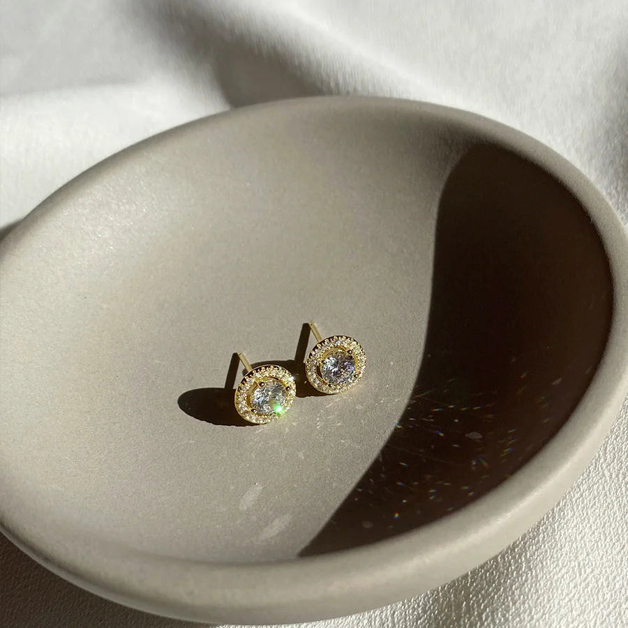 Round Zircon Gold Plating Earrings - ARTSY SILVER