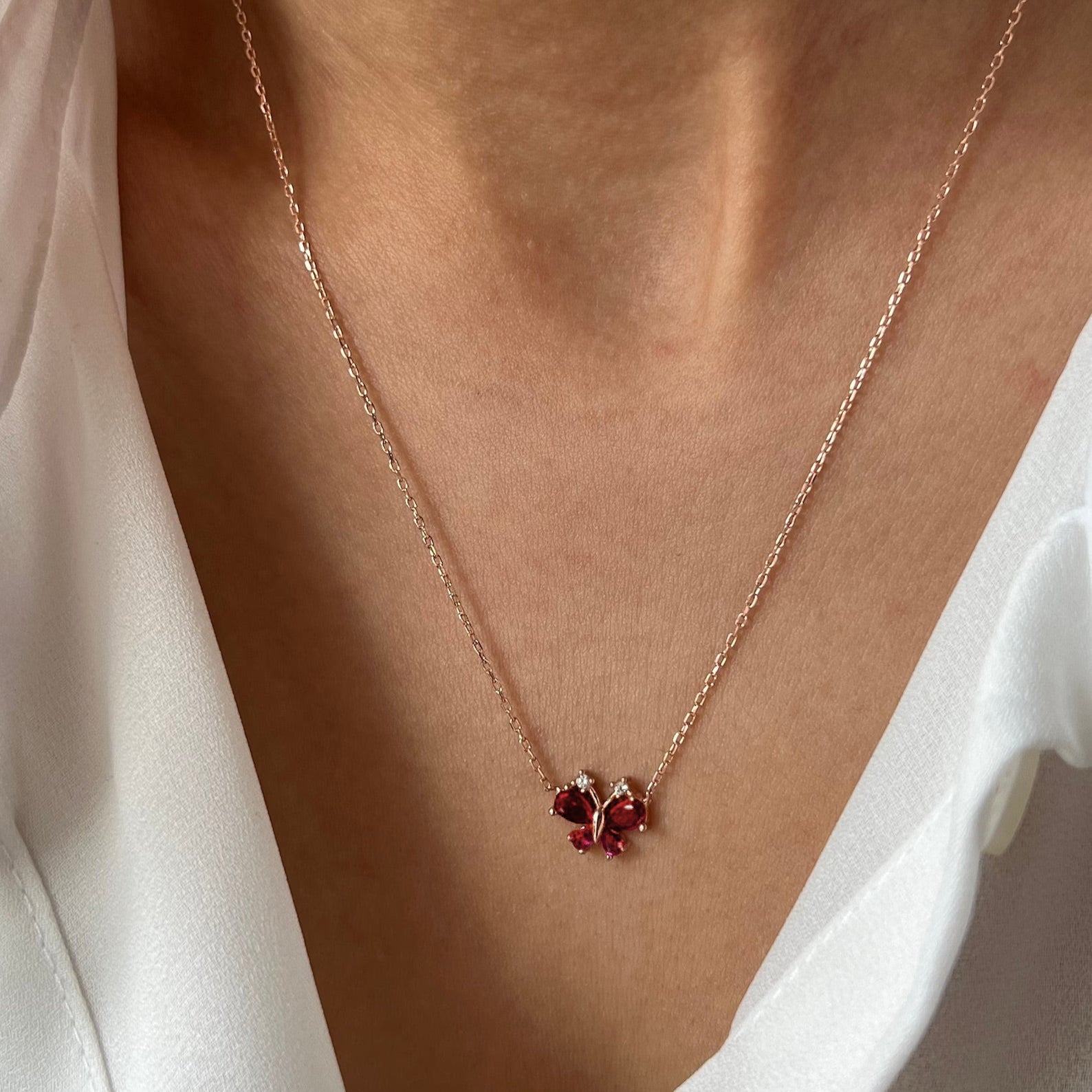 Ruby Butterfly Necklace - ARTSY SILVER