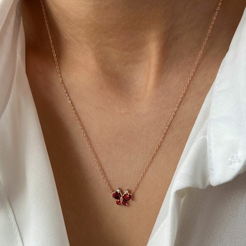 Ruby Butterfly Necklace - ARTSY SILVER