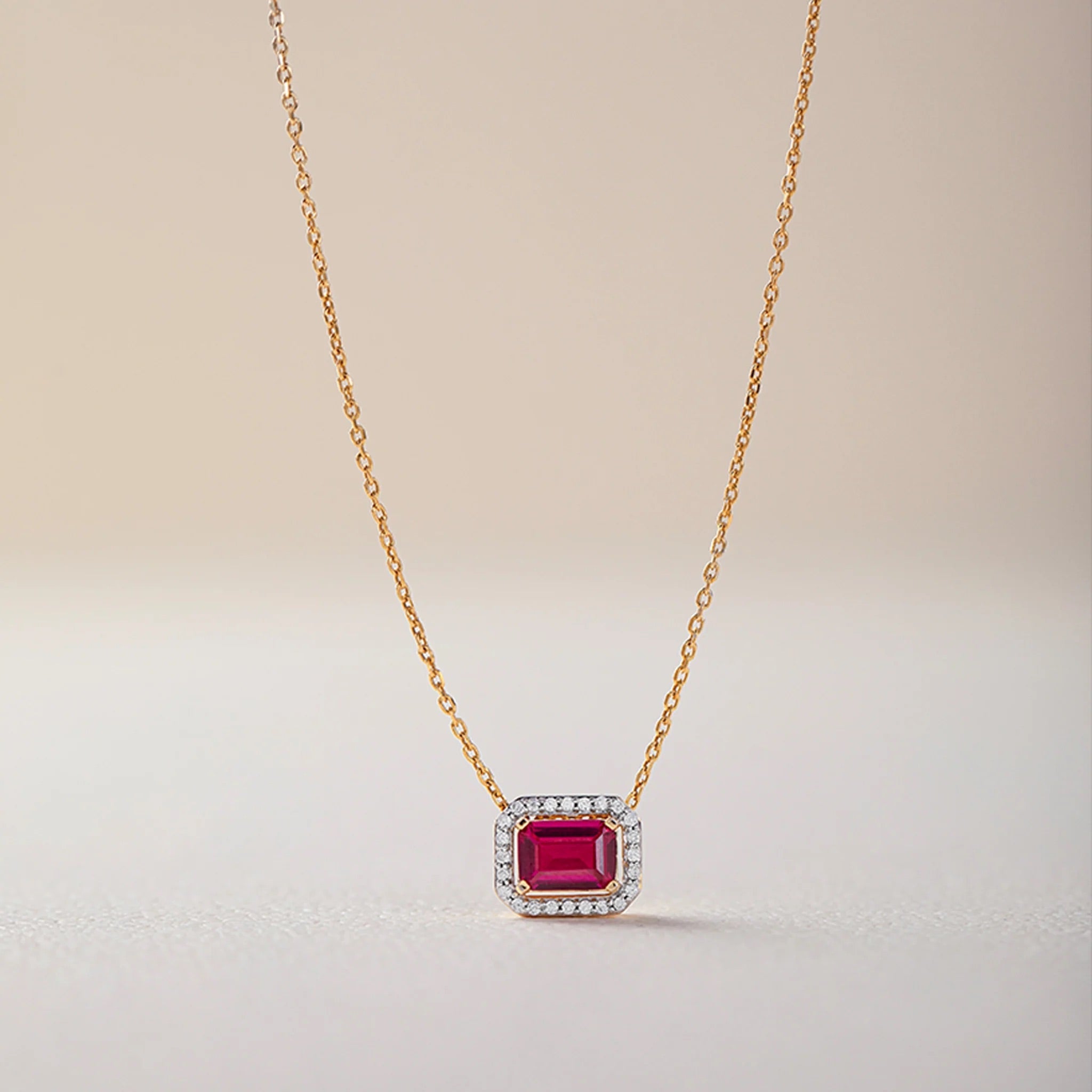 Gold Plated Ruby Halo Necklace