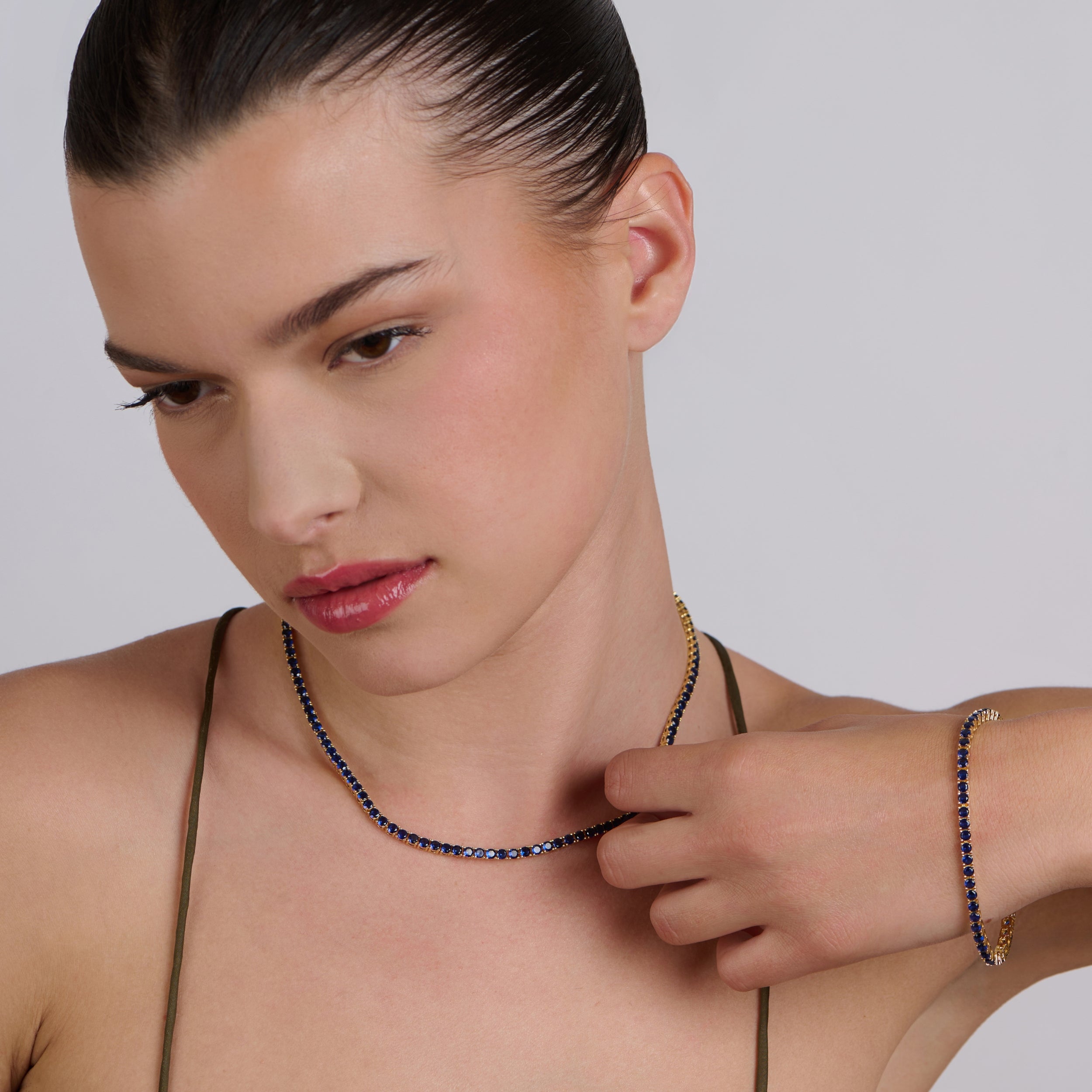 Sapphire Crown Gold Plated Necklace & Bracelet Set