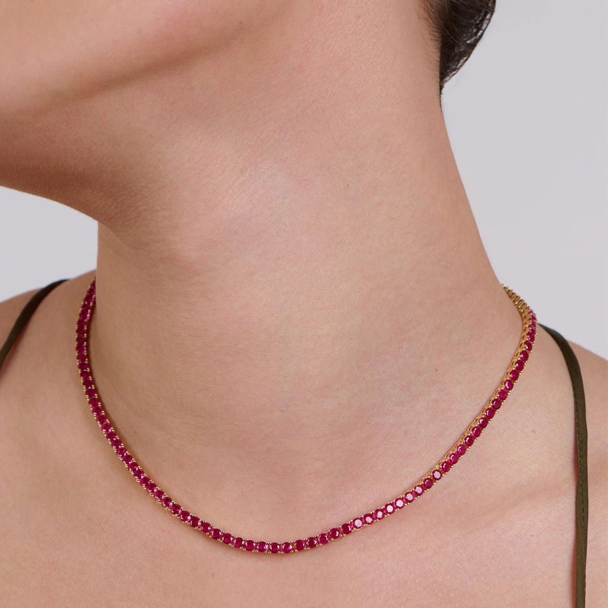 Ruby Tennis Necklace Woman's Silver with 18k gold plating I ARTSY SILVER