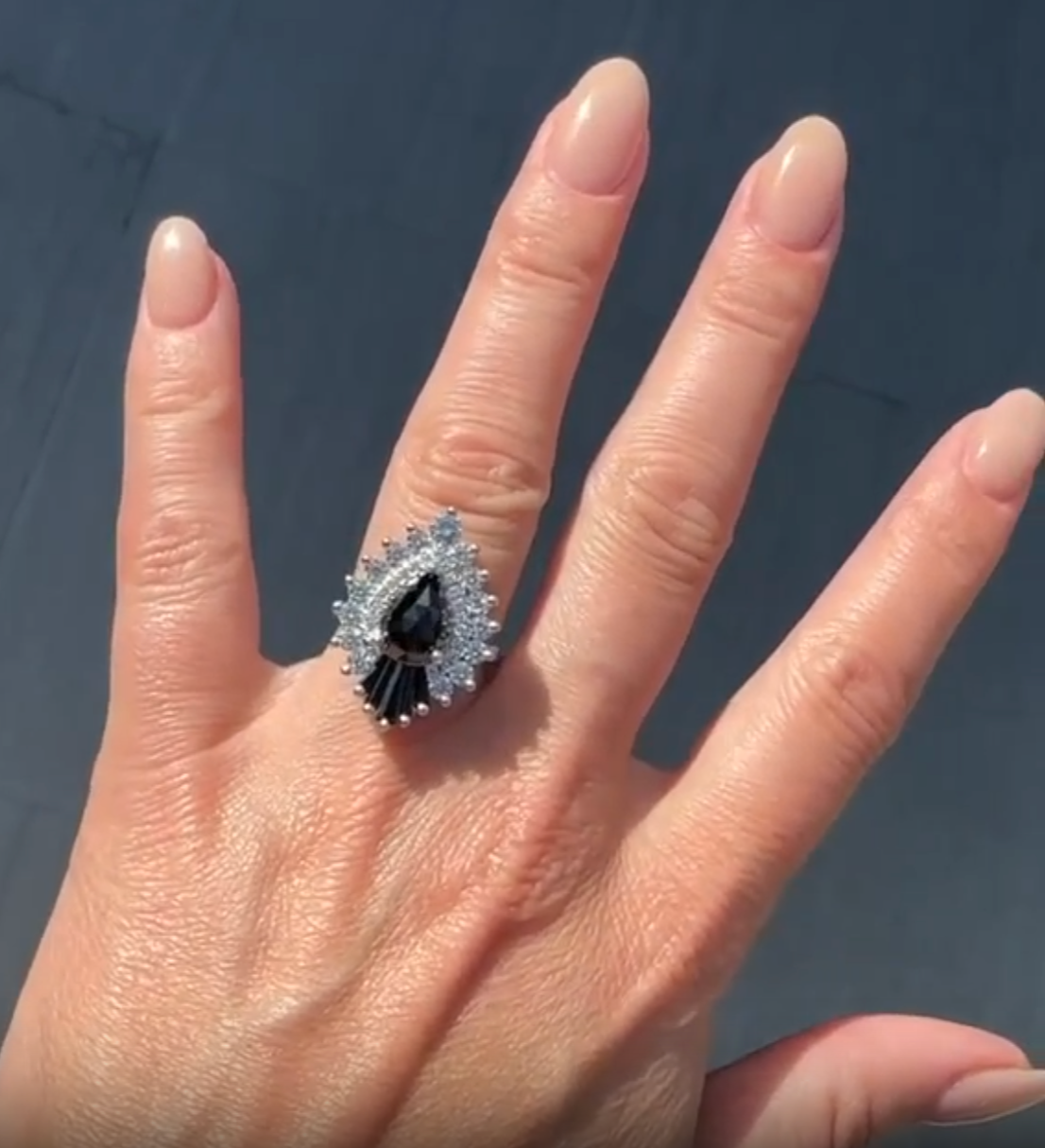Drop and baguette Black Stone Ring