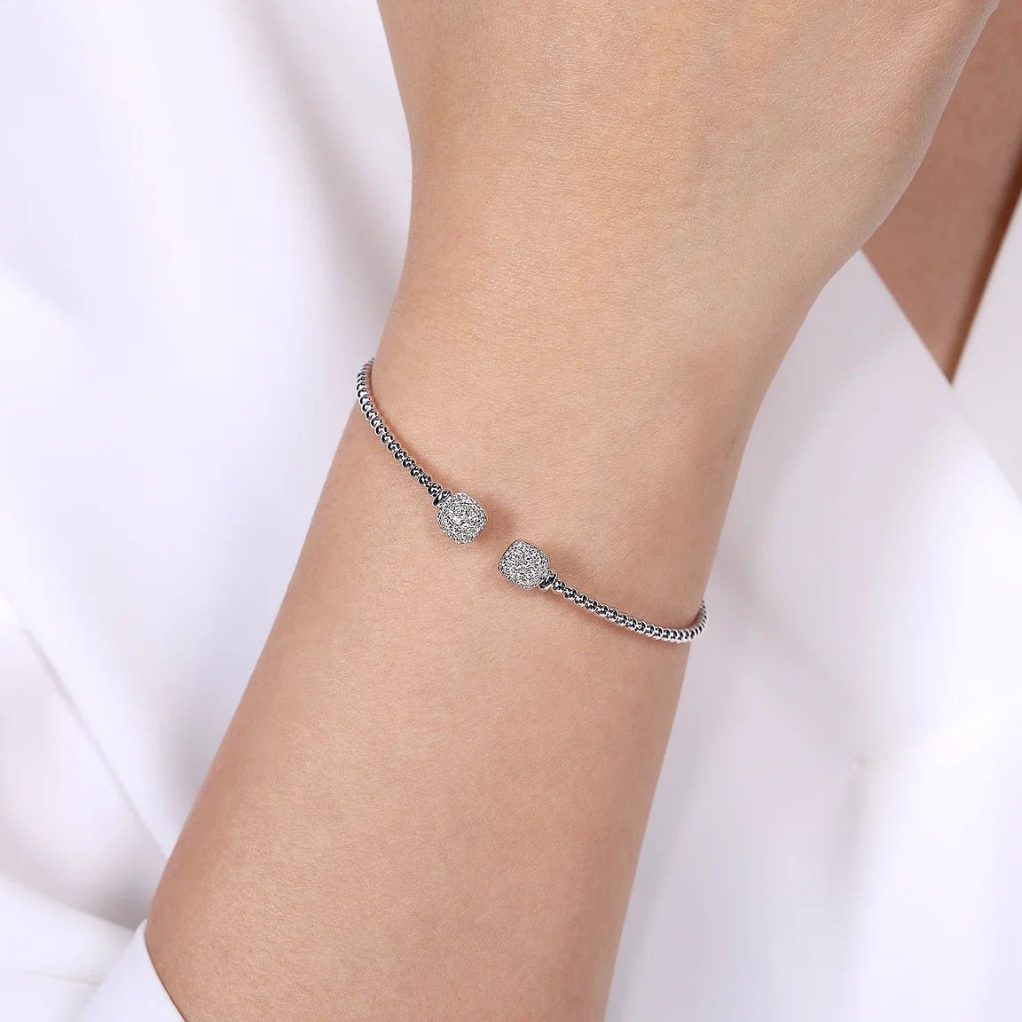 Signature Zircon Open Bangle - ARTSY SILVER
