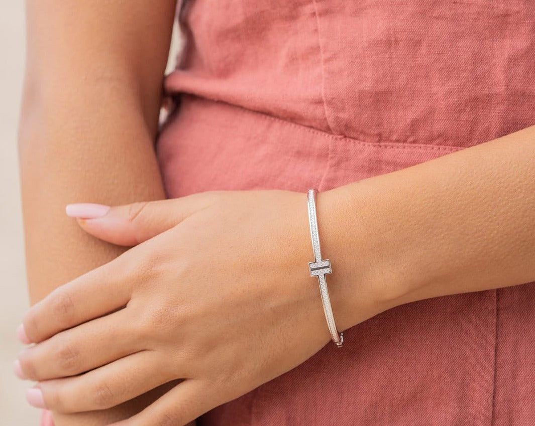 Silver Zircon Stones Bangle