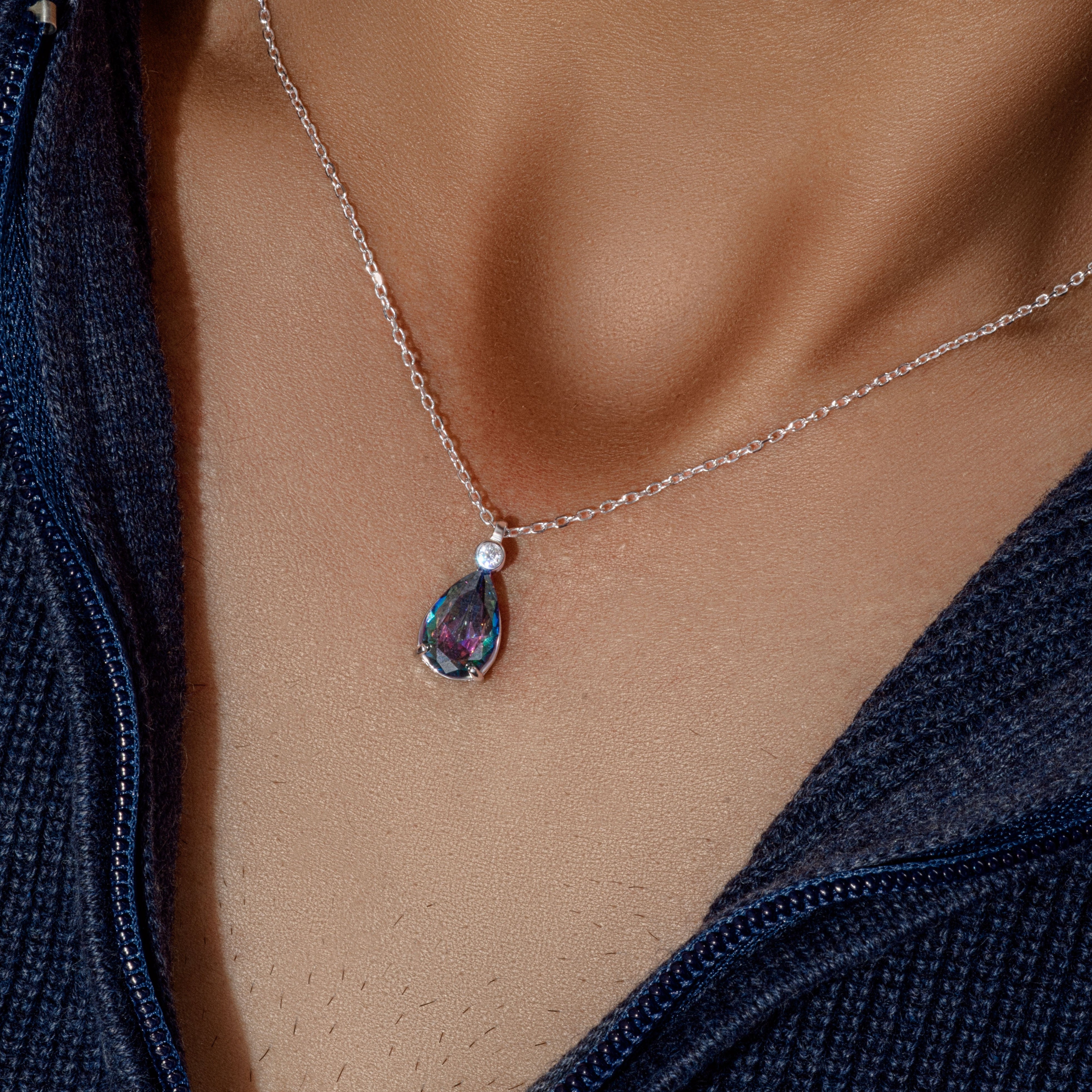 Silver Mystic Topaz Stone Men Necklace