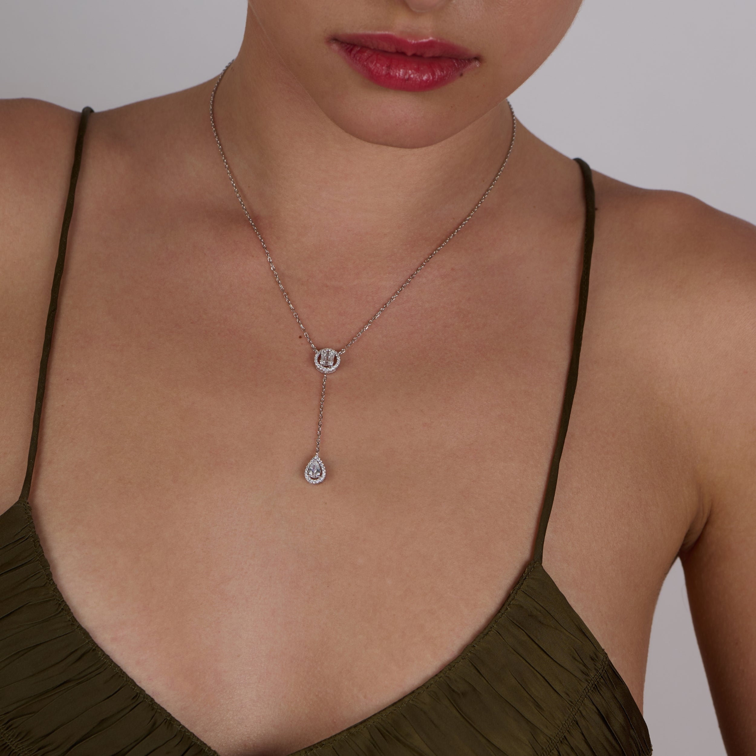 Silver Drop Lariat Necklace