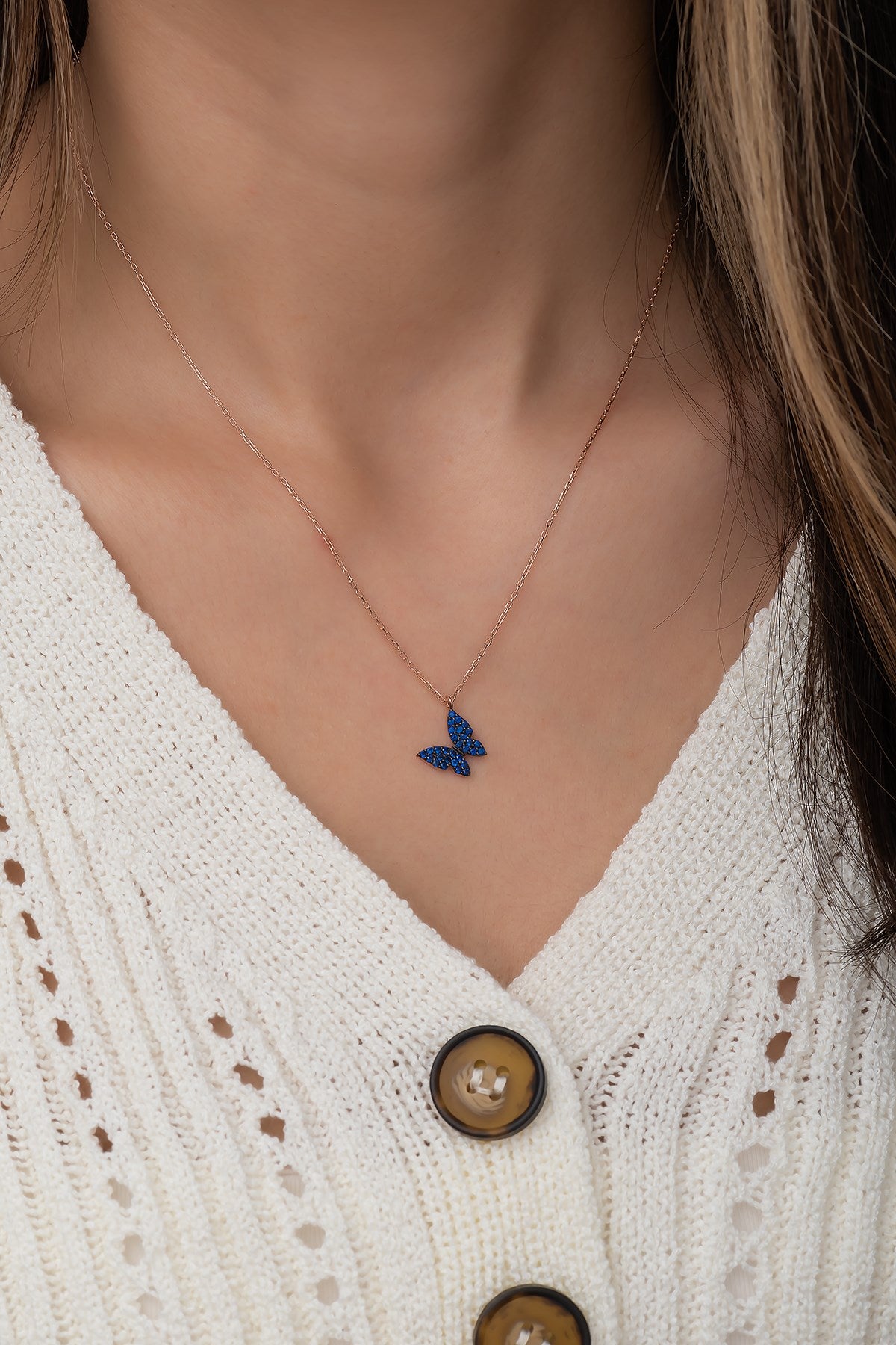 Small Blue Butterfly Necklace - ARTSY SILVER