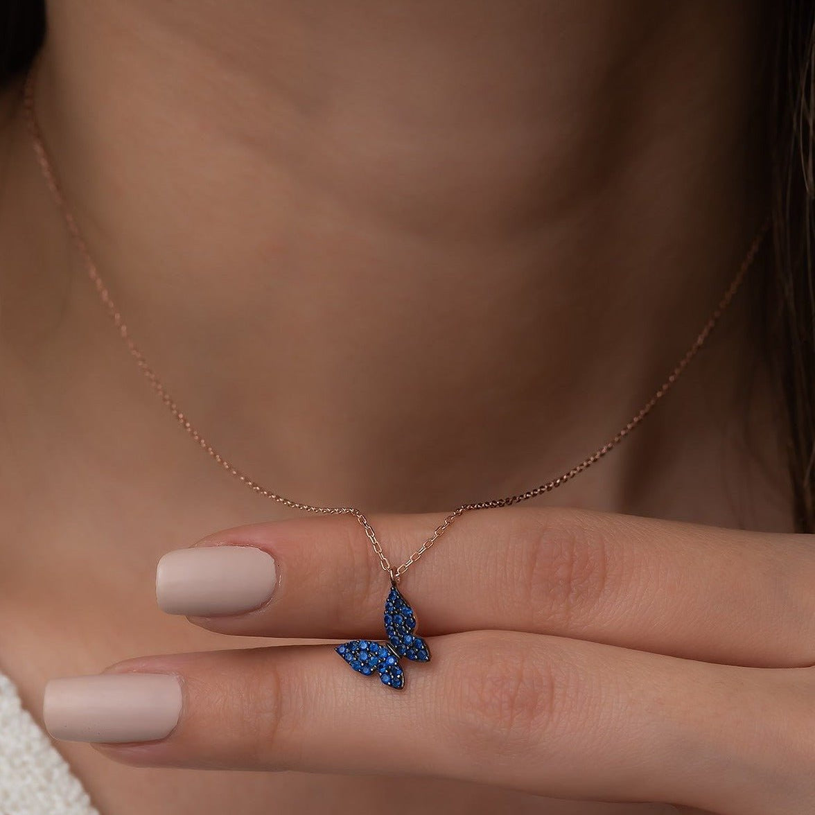 Small Blue Butterfly Necklace - ARTSY SILVER