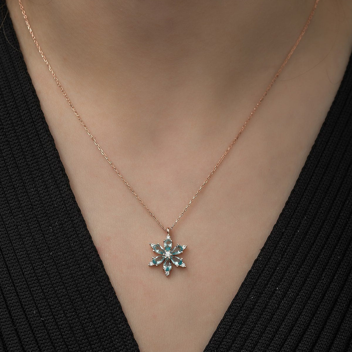 Snowflake Aquamarine Flower - ARTSY SILVER