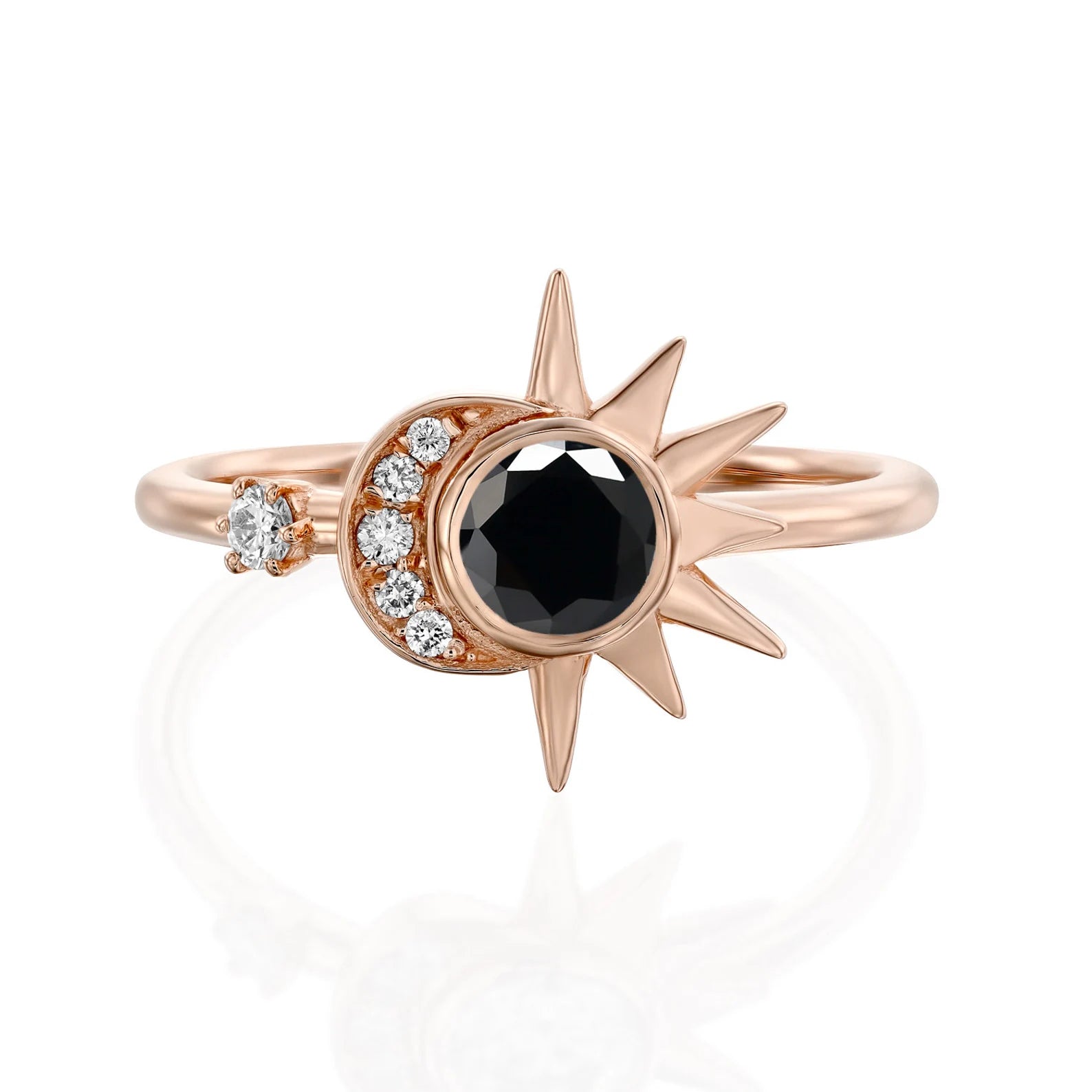 Star Moon Black Stone Ring - ARTSY SILVER