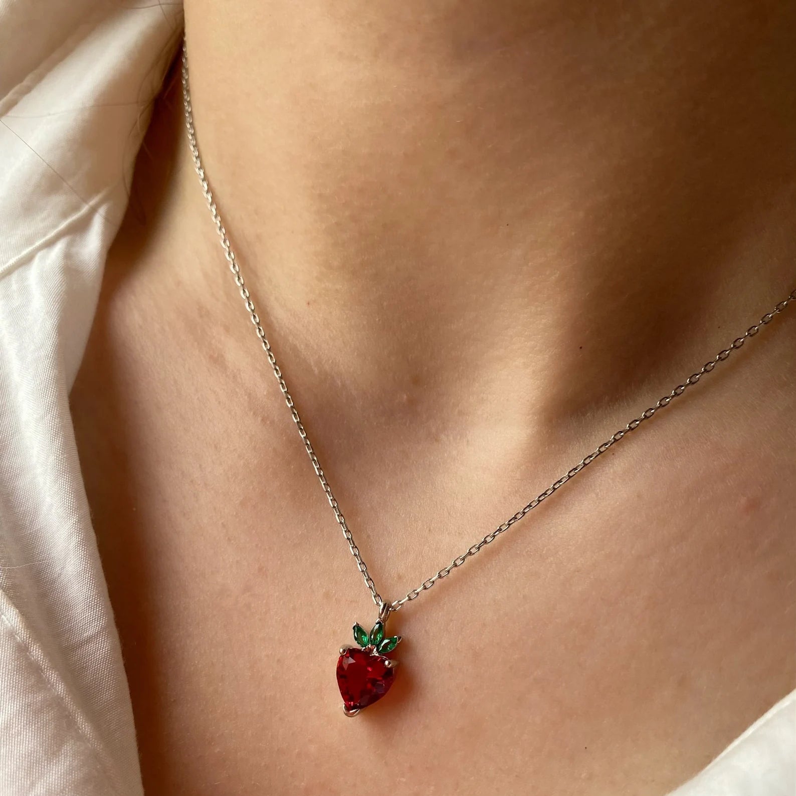 Heart Strawberry Necklace - ARTSY SILVER