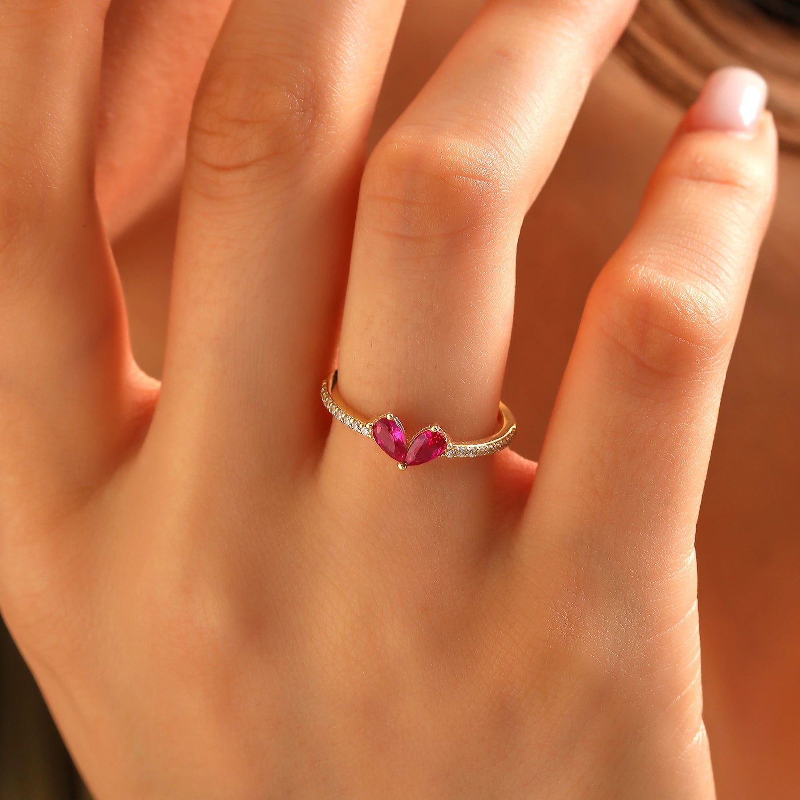 Sweet Kiss Ruby Heart Ring - ARTSY SILVER