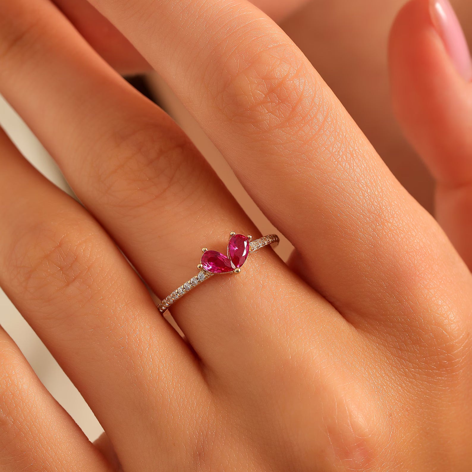 Sweet Kiss Ruby Heart Ring - ARTSY SILVER