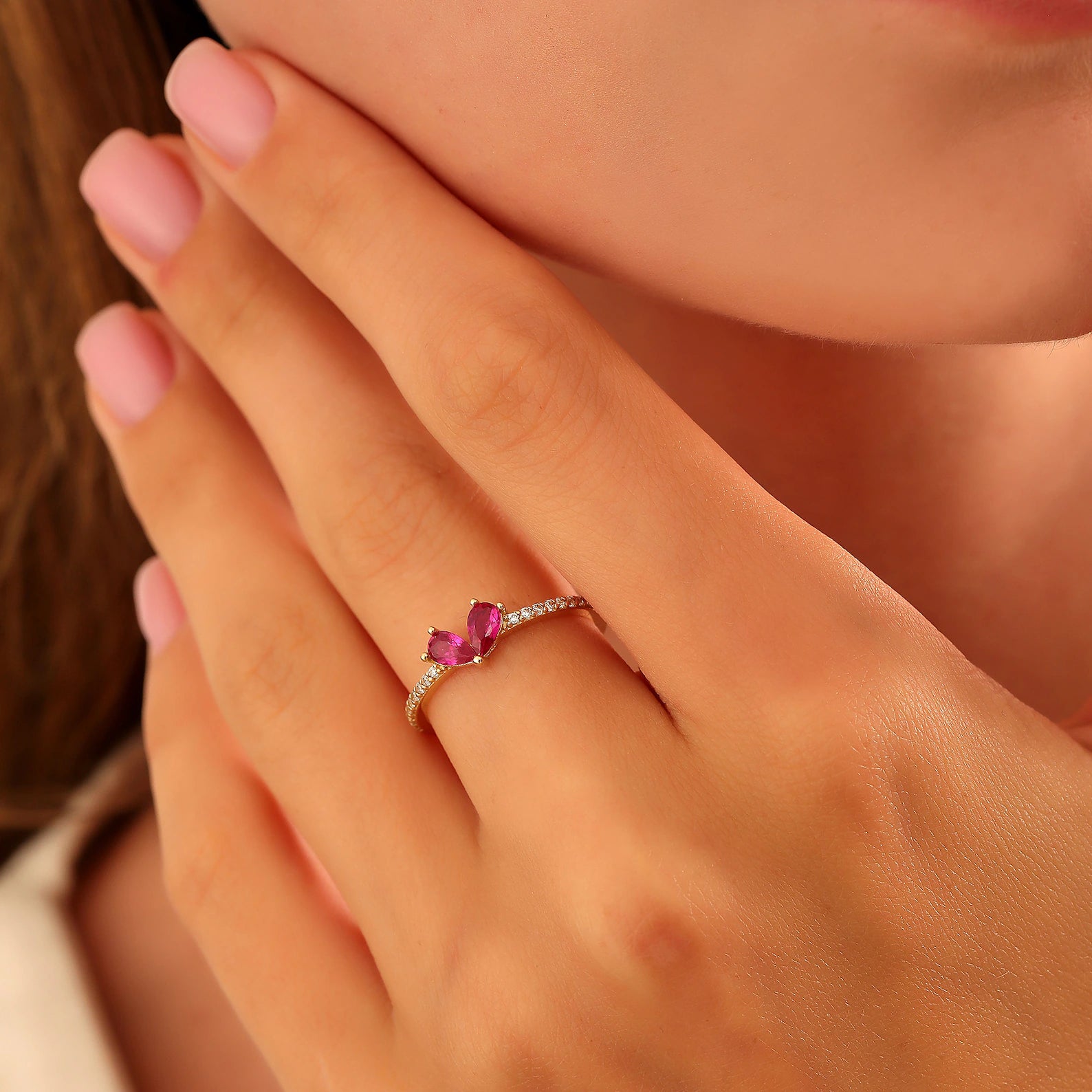 Sweet Kiss Ruby Heart Ring - ARTSY SILVER