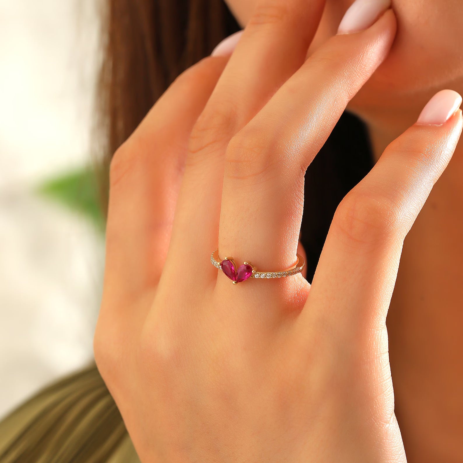 Sweet Kiss Ruby Heart Ring - ARTSY SILVER