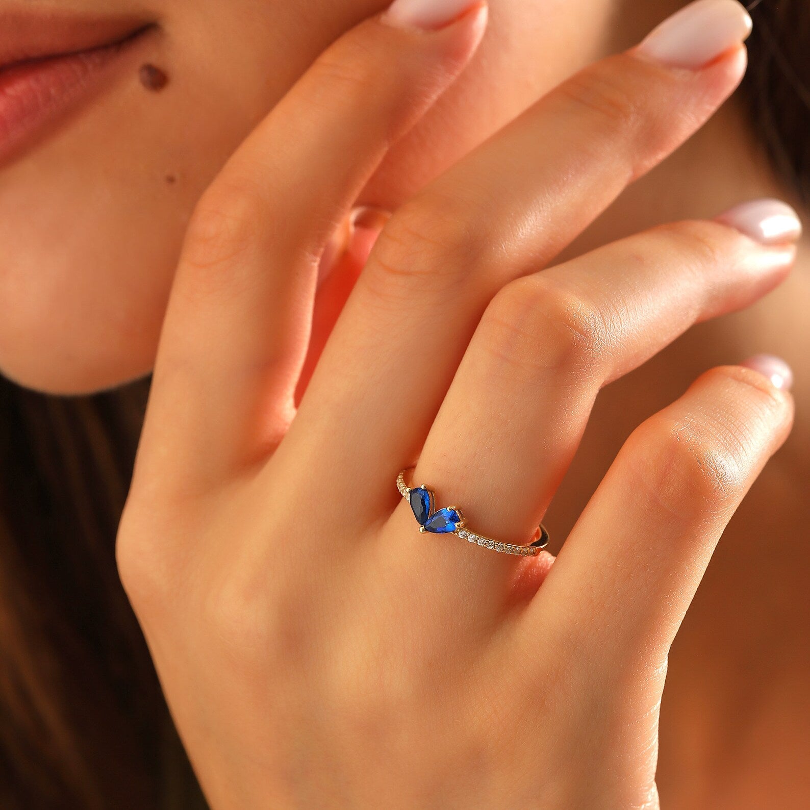 Sweet Kiss Sapphire Heart Ring - ARTSY SILVER