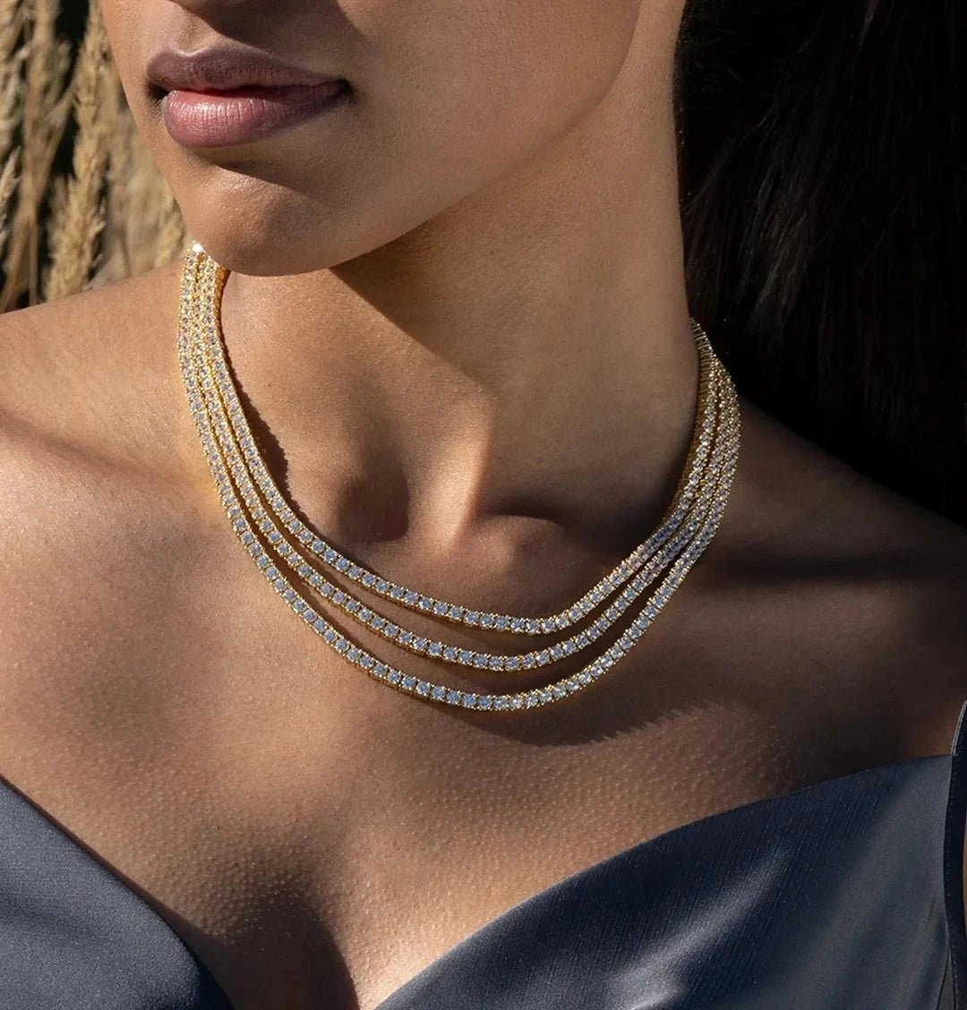 3mm Tennis Necklace Gold Plating - ARTSY SILVER
