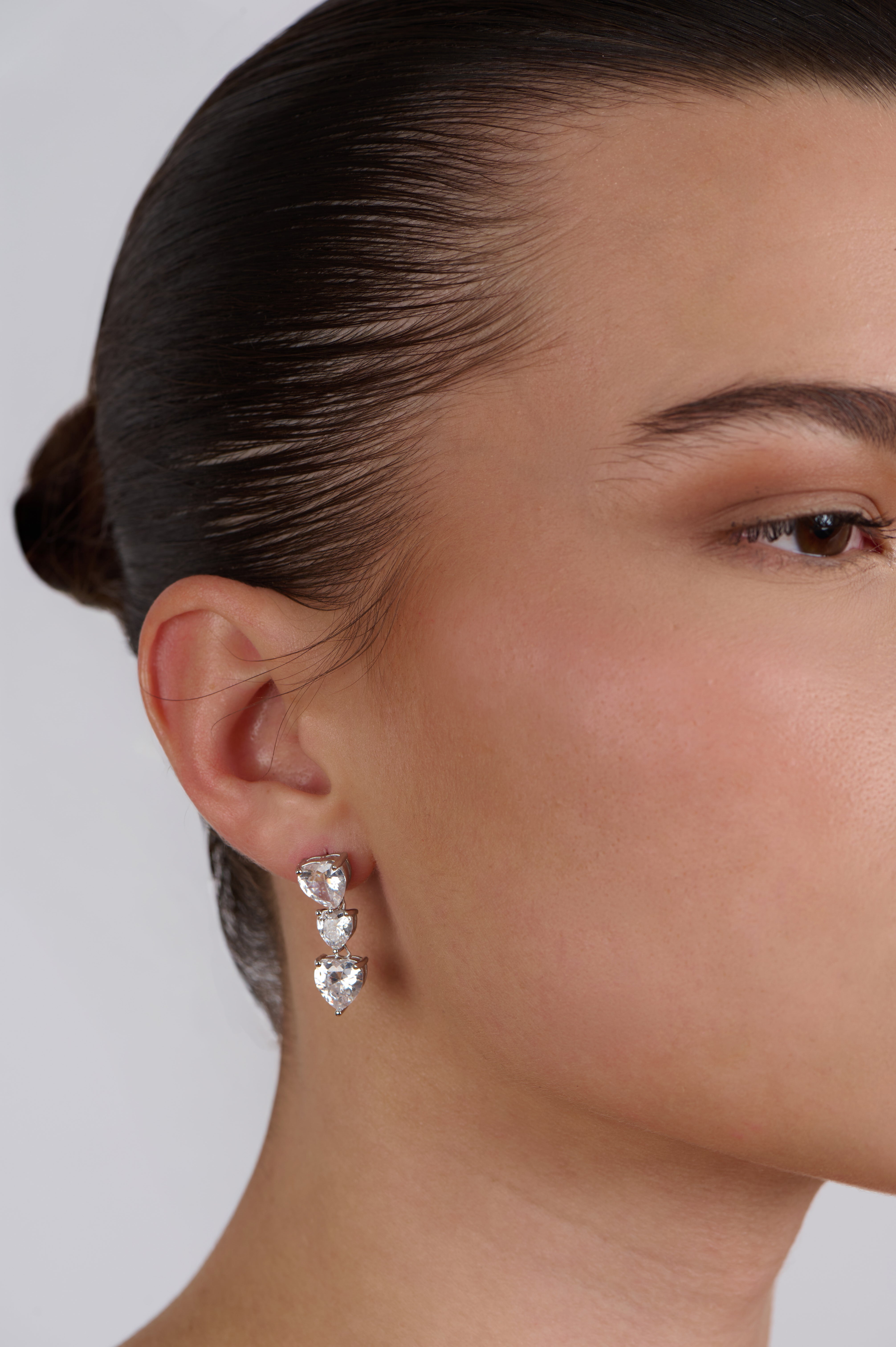 Tri Hearts Drop Earrings