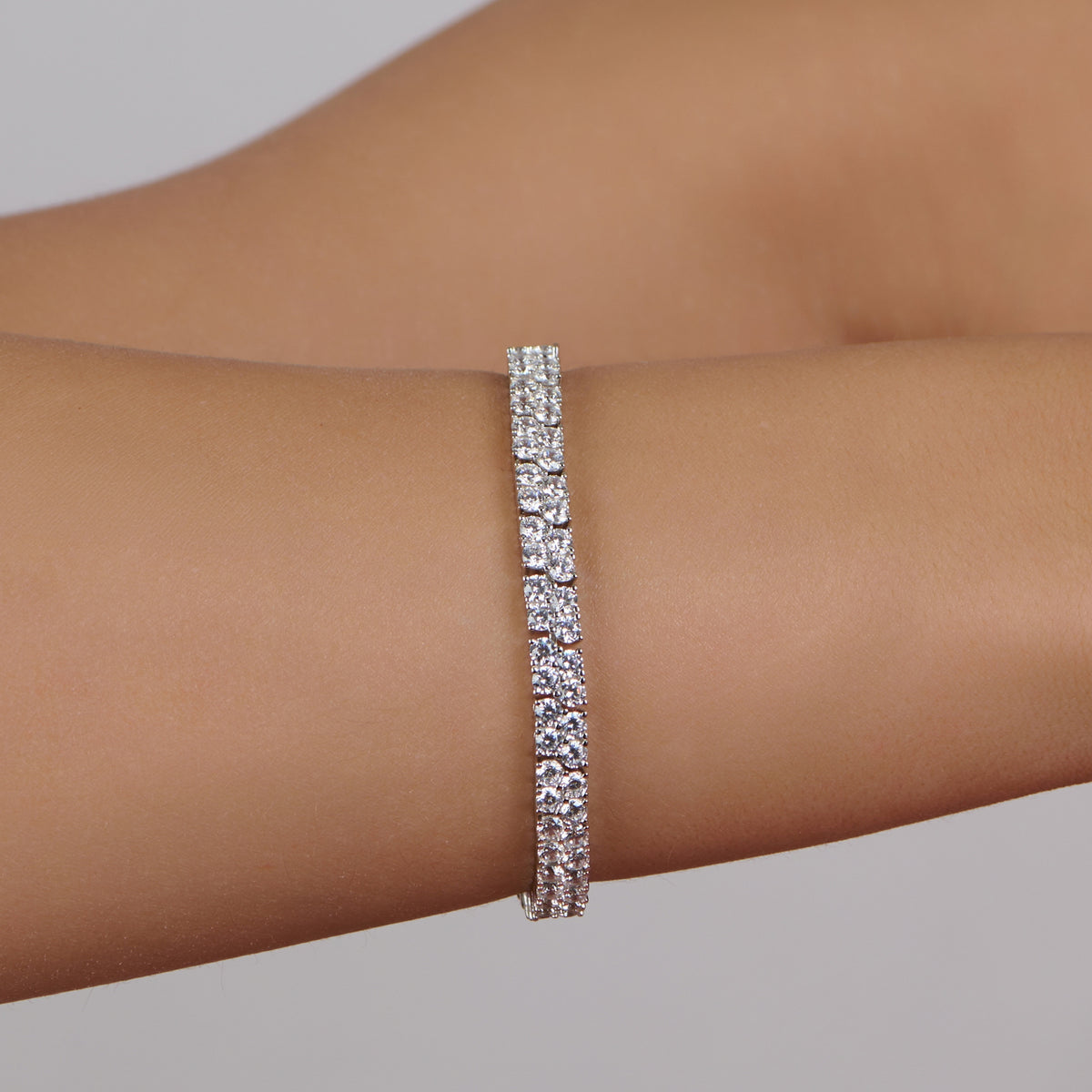 Twin Glow Tennis Bracelet 925 Sterling Silver woman's with White Zircon I ARTSY SILVER