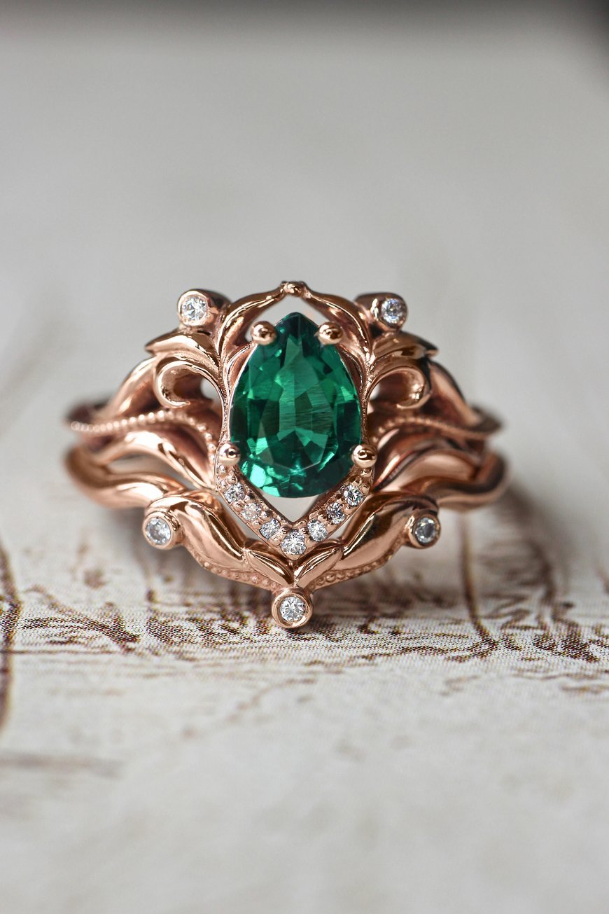 Valyrian Emerald 2 Set Ring - ARTSY SILVER