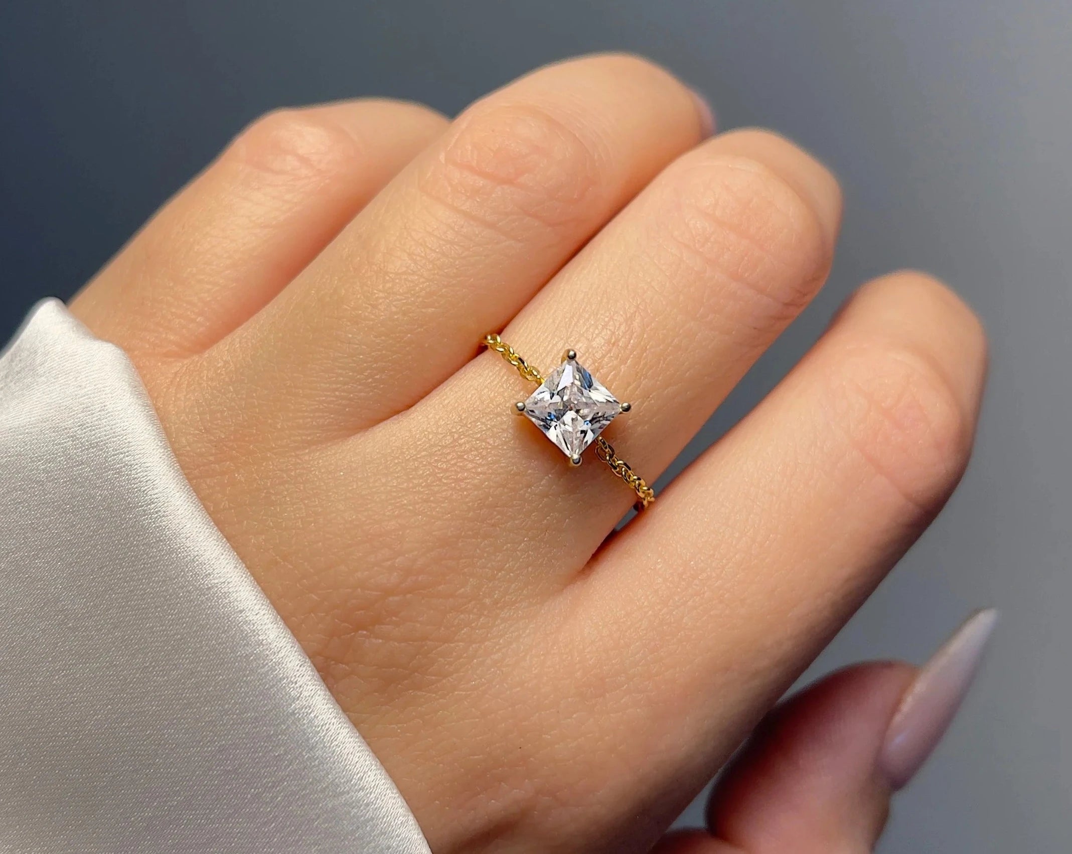 Zircon Stone Self - Love Chain Ring - ARTSY SILVER